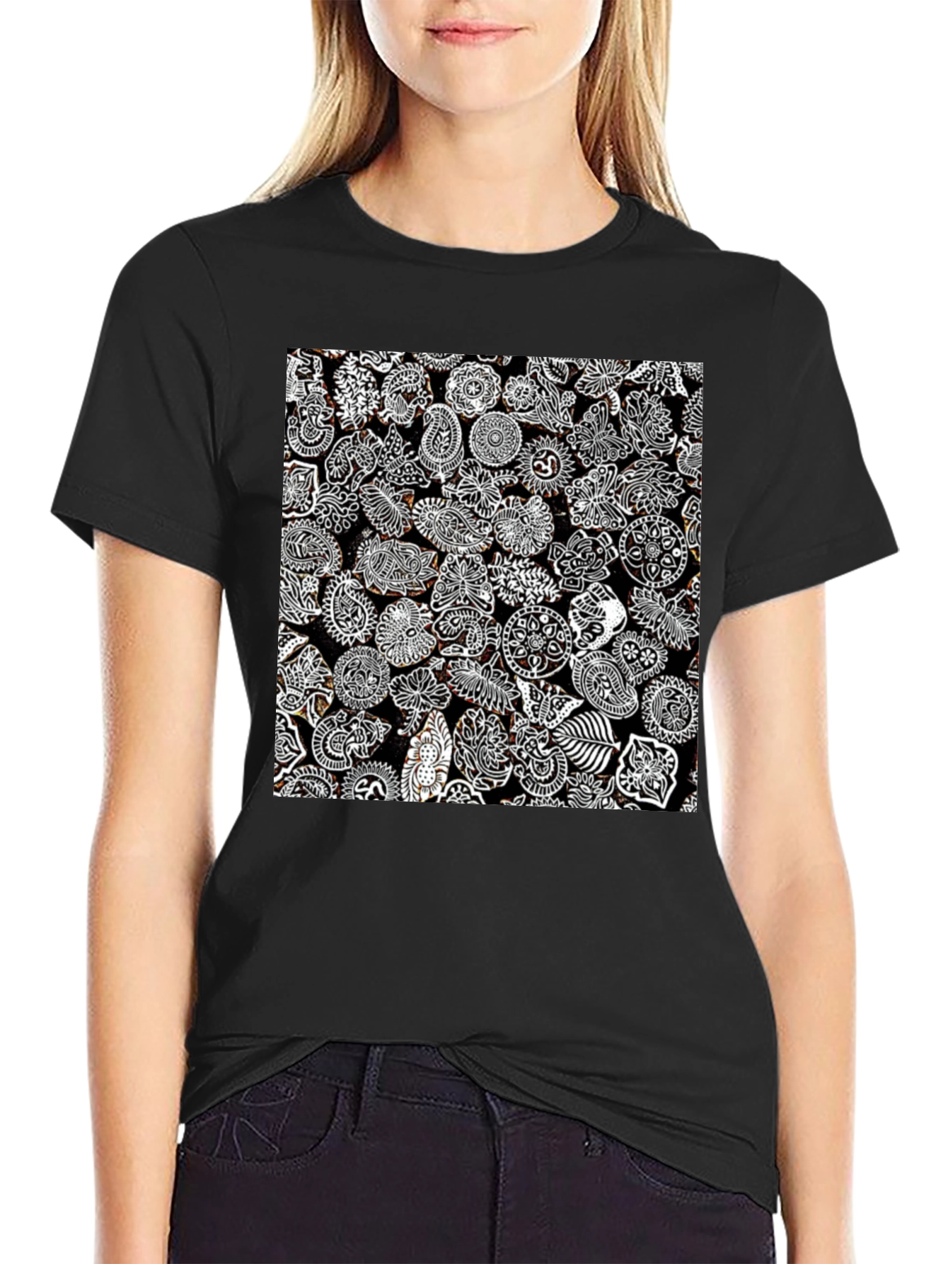 Paisley Print Black Tee
