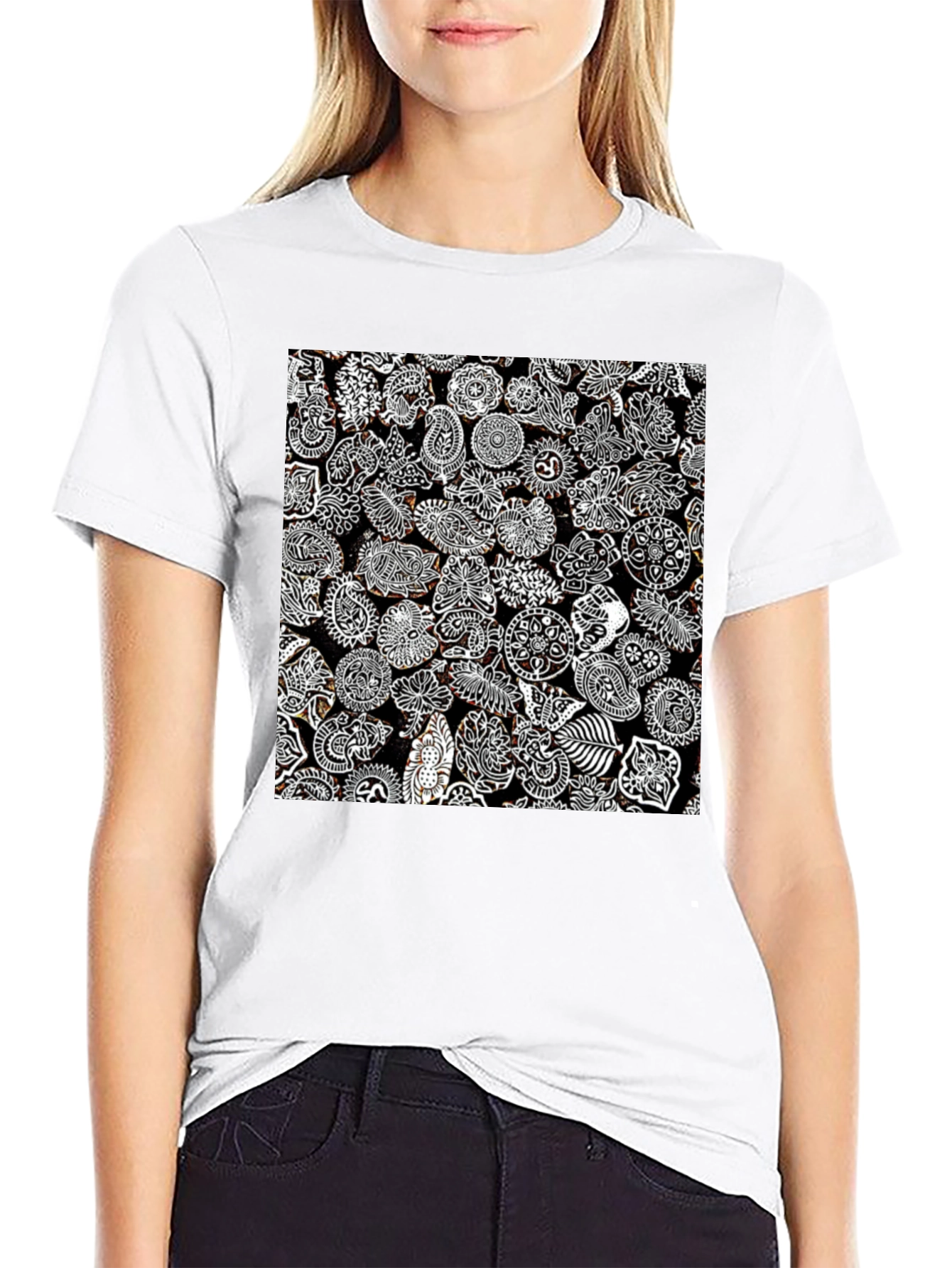 Paisley Print Black Tee