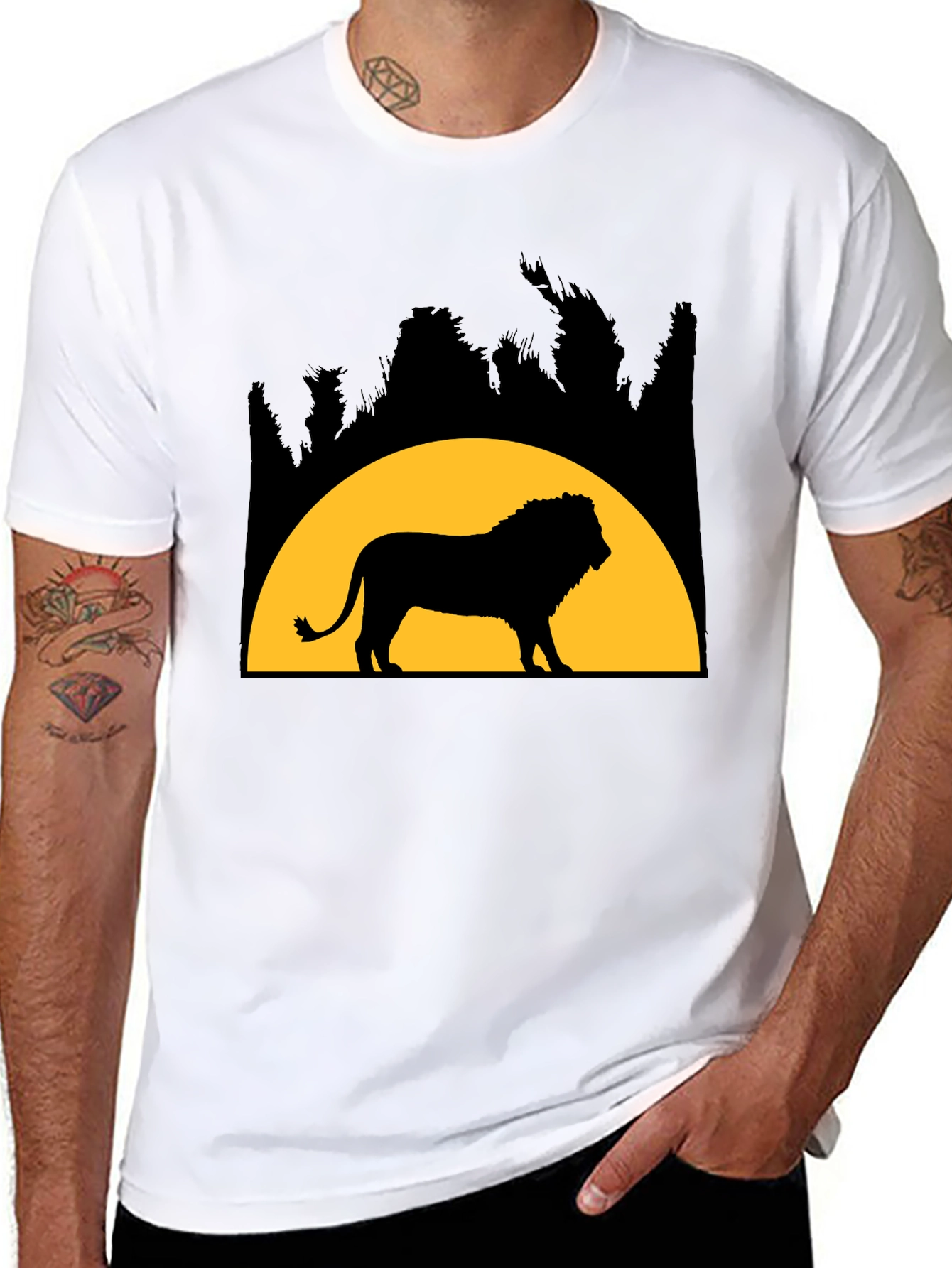 Lion Silhouette Graphic Tee - Black Cotton Blend