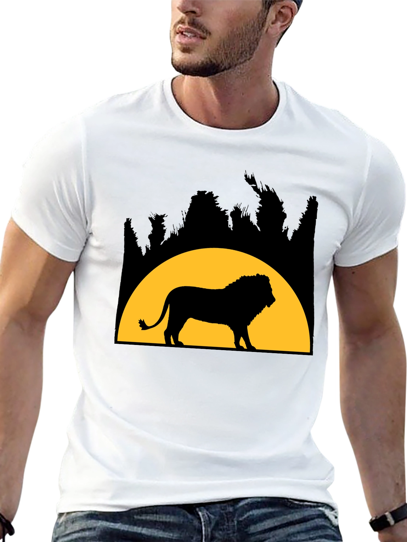 Lion Silhouette Graphic Tee - Black Cotton Blend