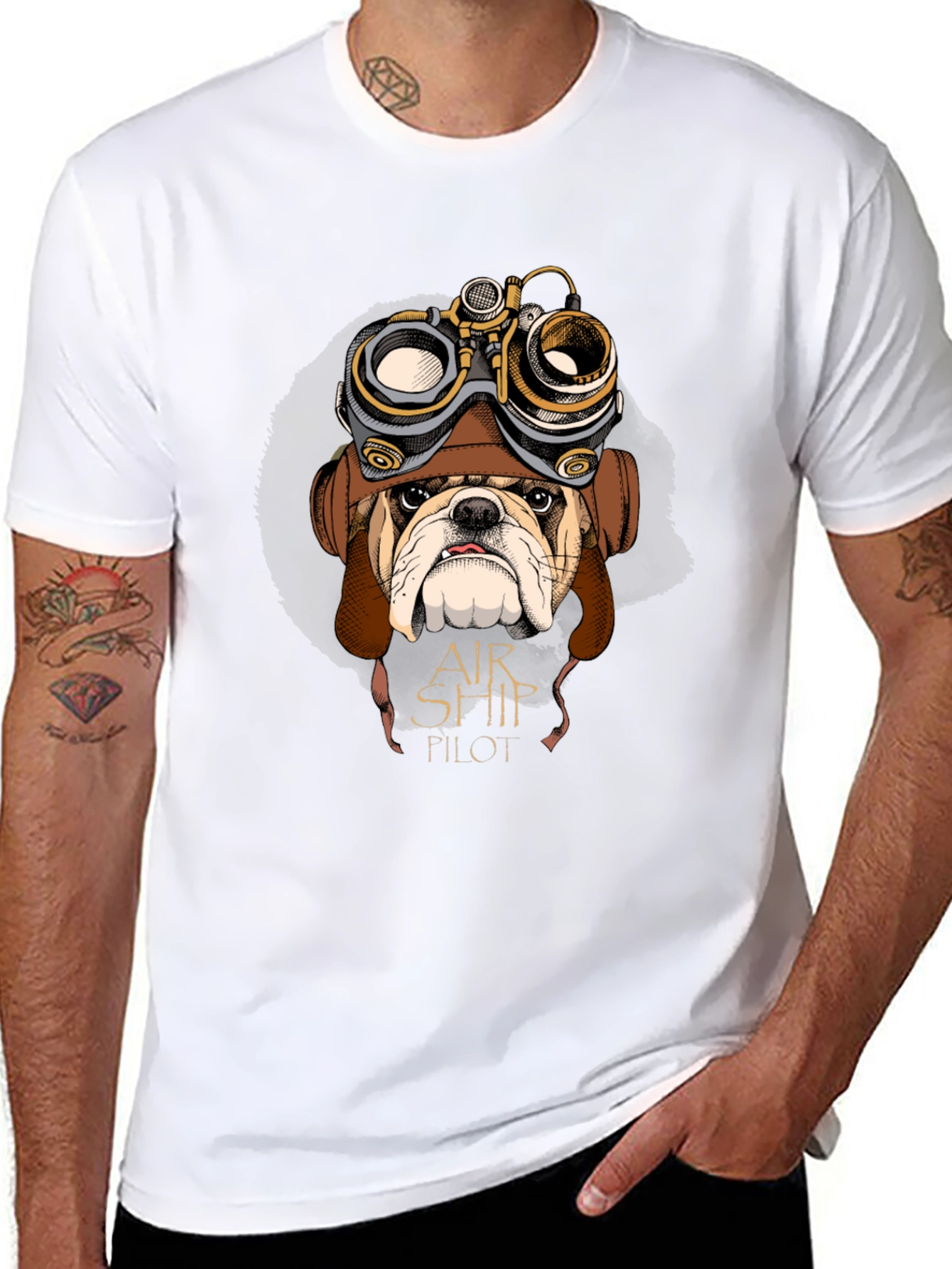 Airship Pilot Bulldog Graphic T-Shirt - Unique Design