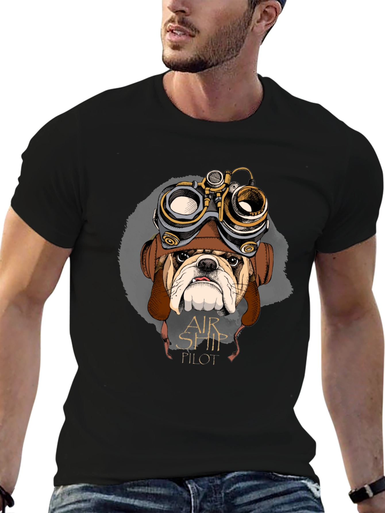 Airship Pilot Bulldog Graphic T-Shirt - Unique Design