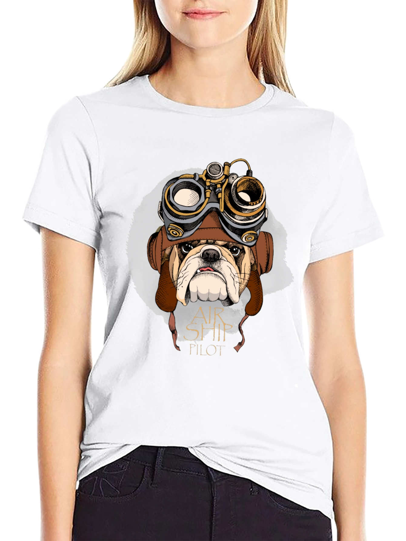 Airship Pilot Bulldog Graphic T-Shirt - Unique Design