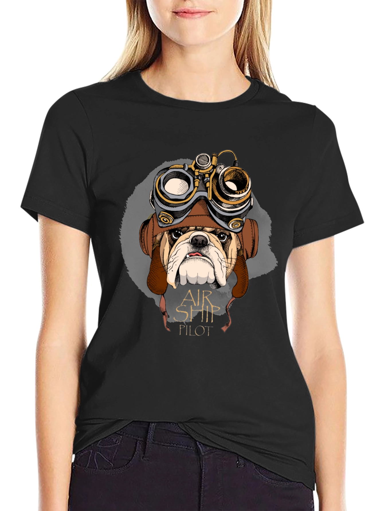 Airship Pilot Bulldog Graphic T-Shirt - Unique Design