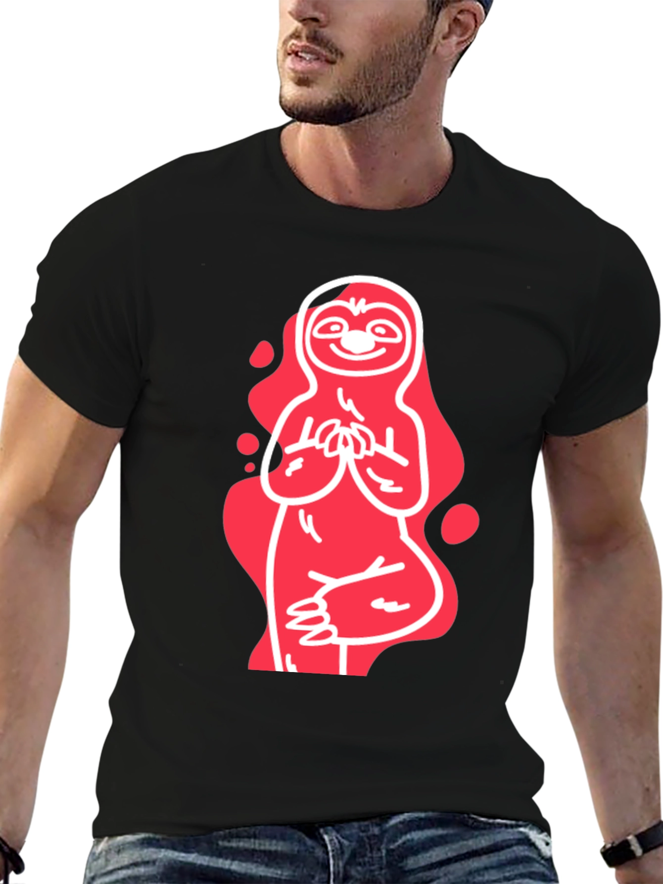 Yoga Sloth Graphic Tee - Relaxed Fit Black T-Shirt