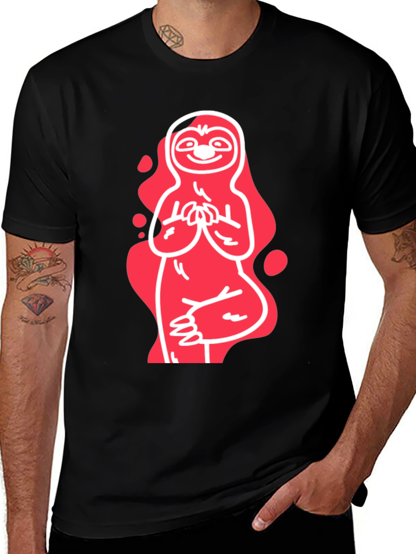 Yoga Sloth Graphic Tee - Relaxed Fit Black T-Shirt