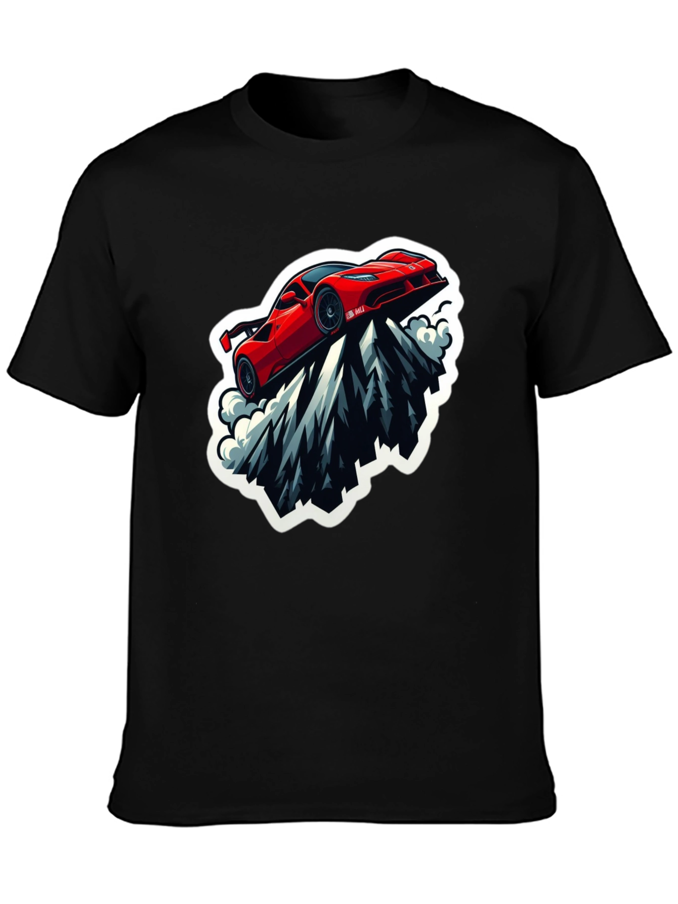 Red Sports Car Mountain Graphic Black T-Shirt