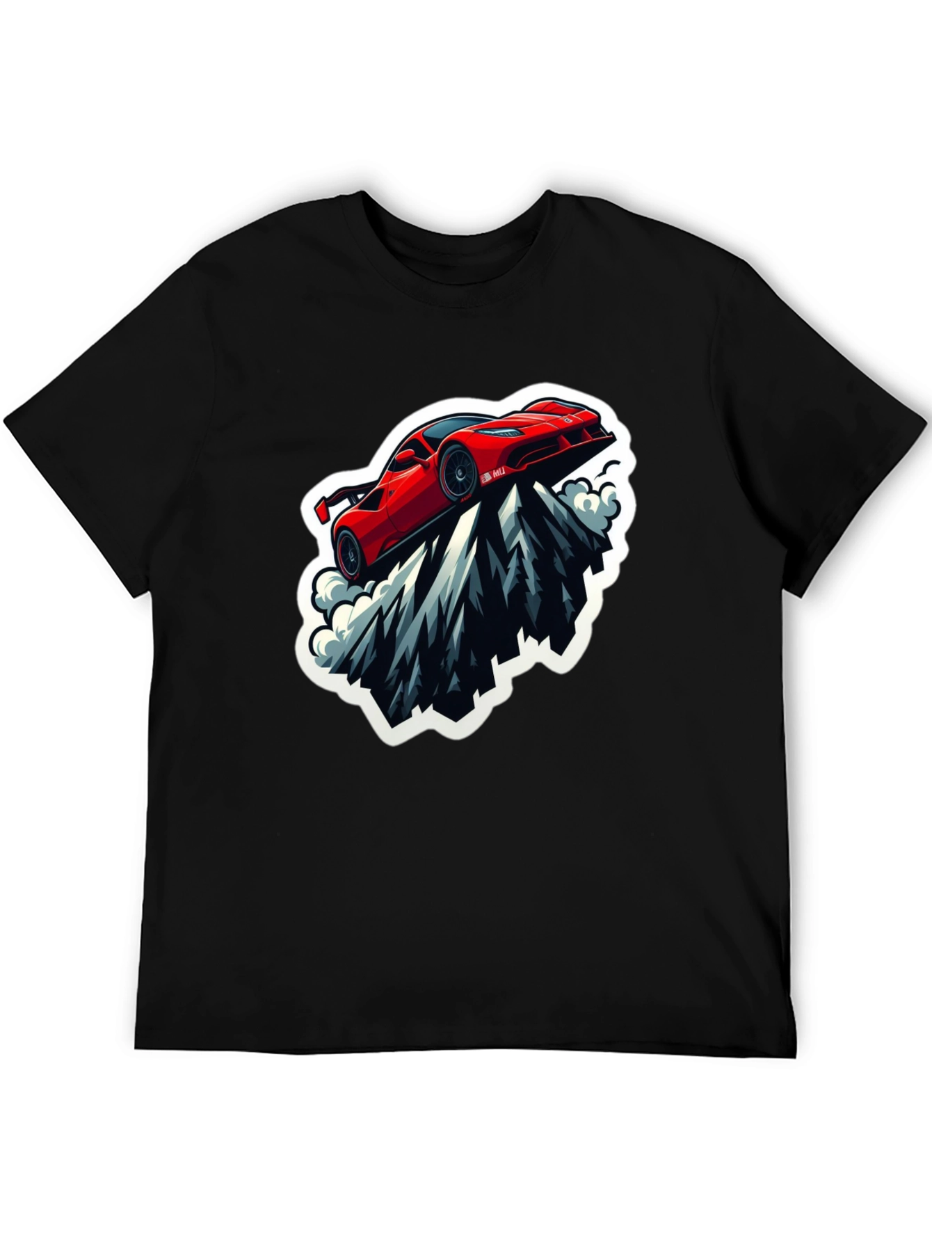 Red Sports Car Mountain Graphic Black T-Shirt