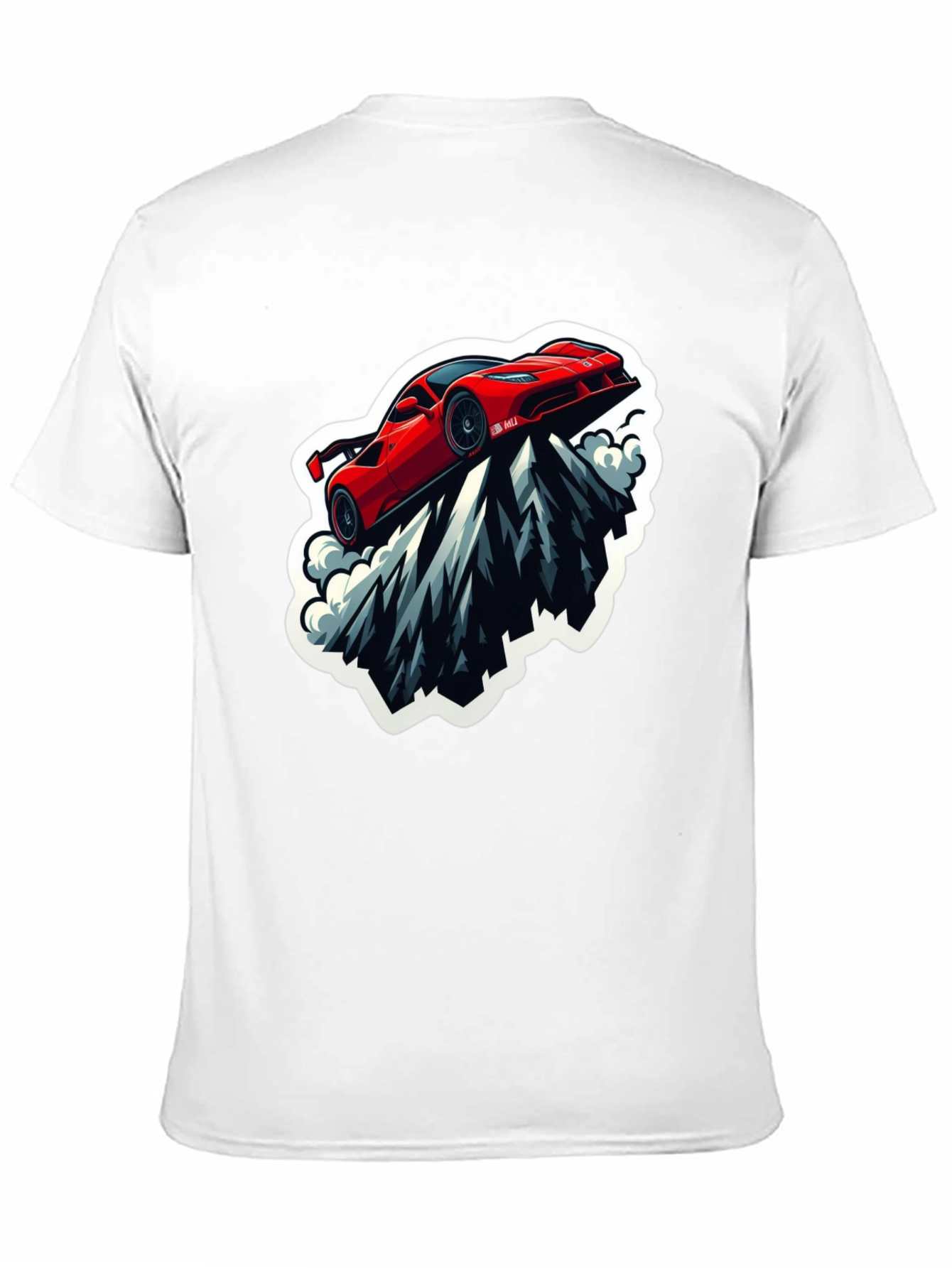 Red Sports Car Mountain Graphic Black T-Shirt