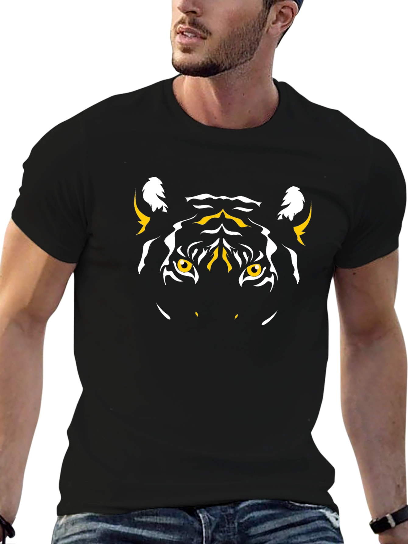 Tiger Graphic Tee - Black Cotton T-Shirt