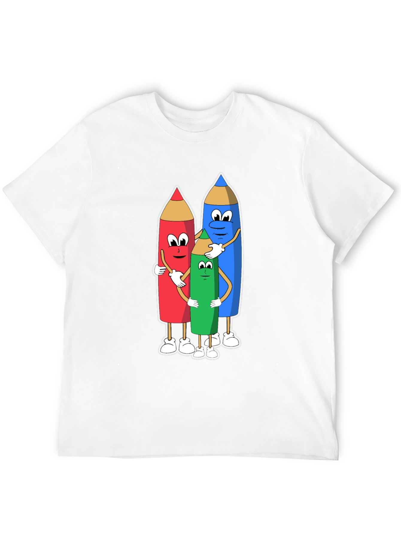 Cartoon Crayon Hug Black T-Shirt