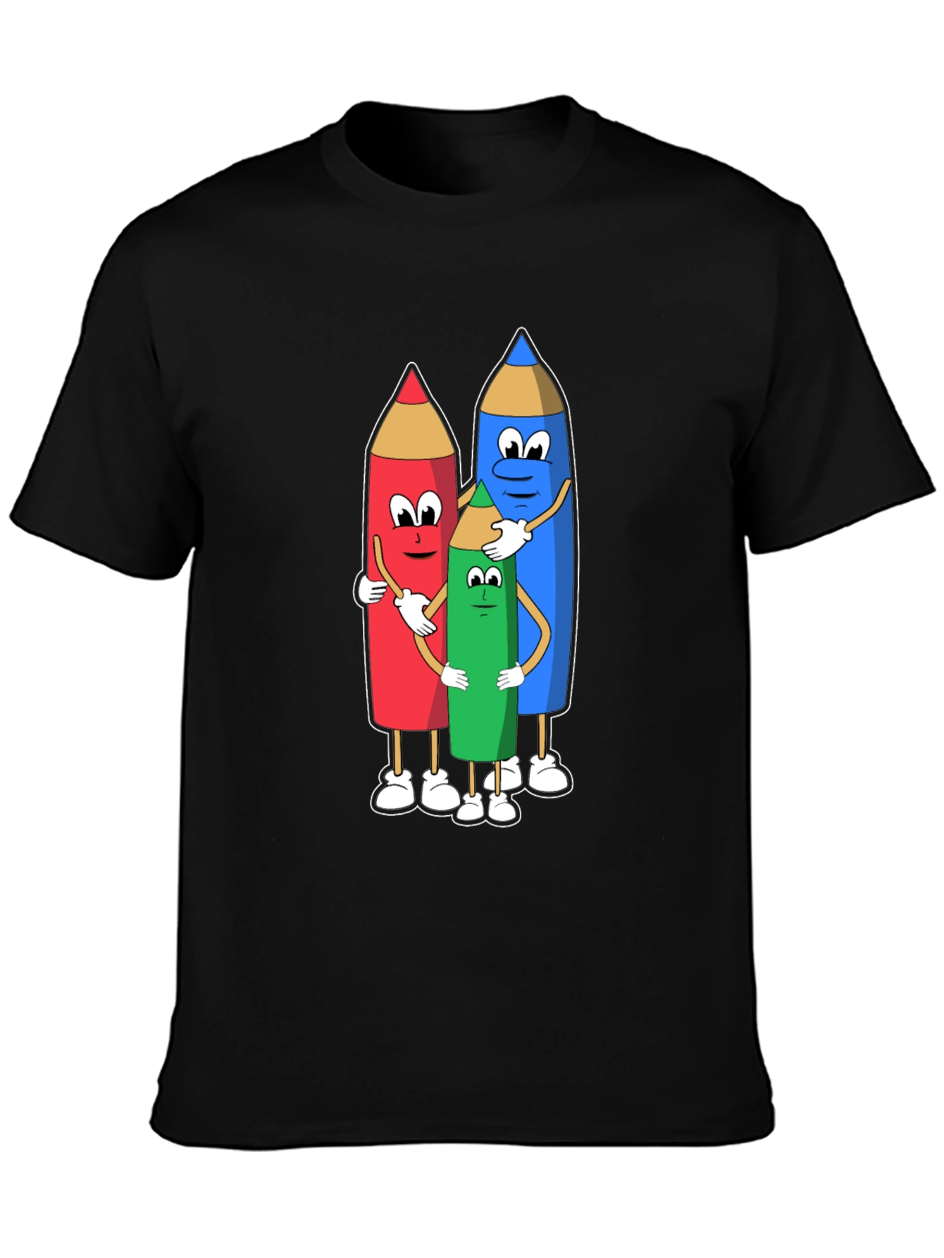 Cartoon Crayon Hug Black T-Shirt