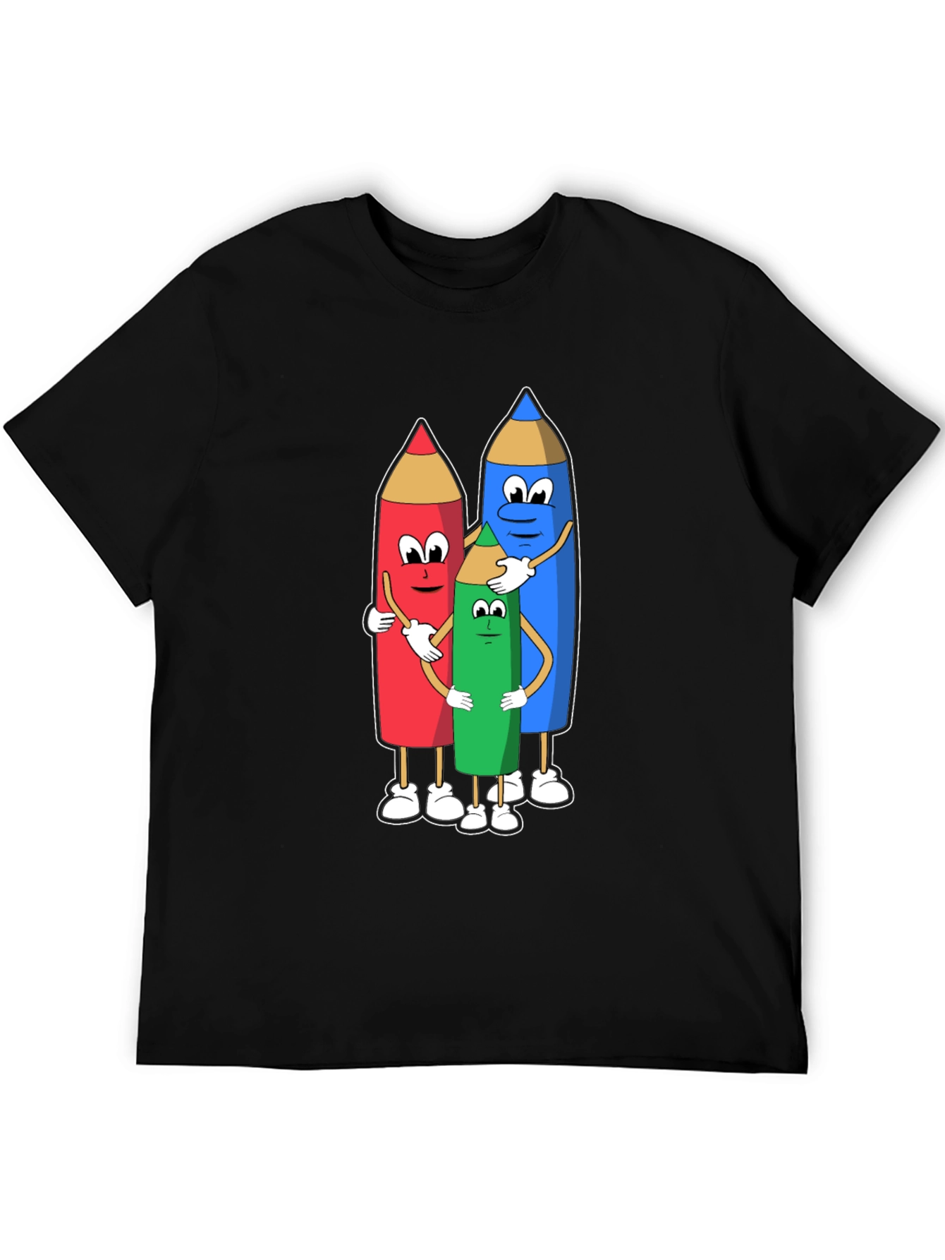 Cartoon Crayon Hug Black T-Shirt