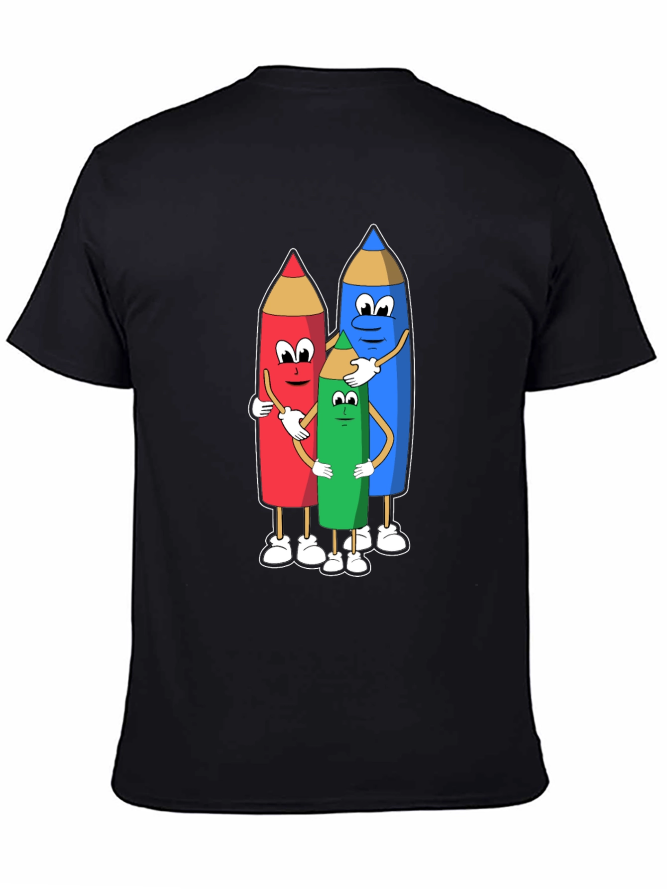 Cartoon Crayon Hug Black T-Shirt