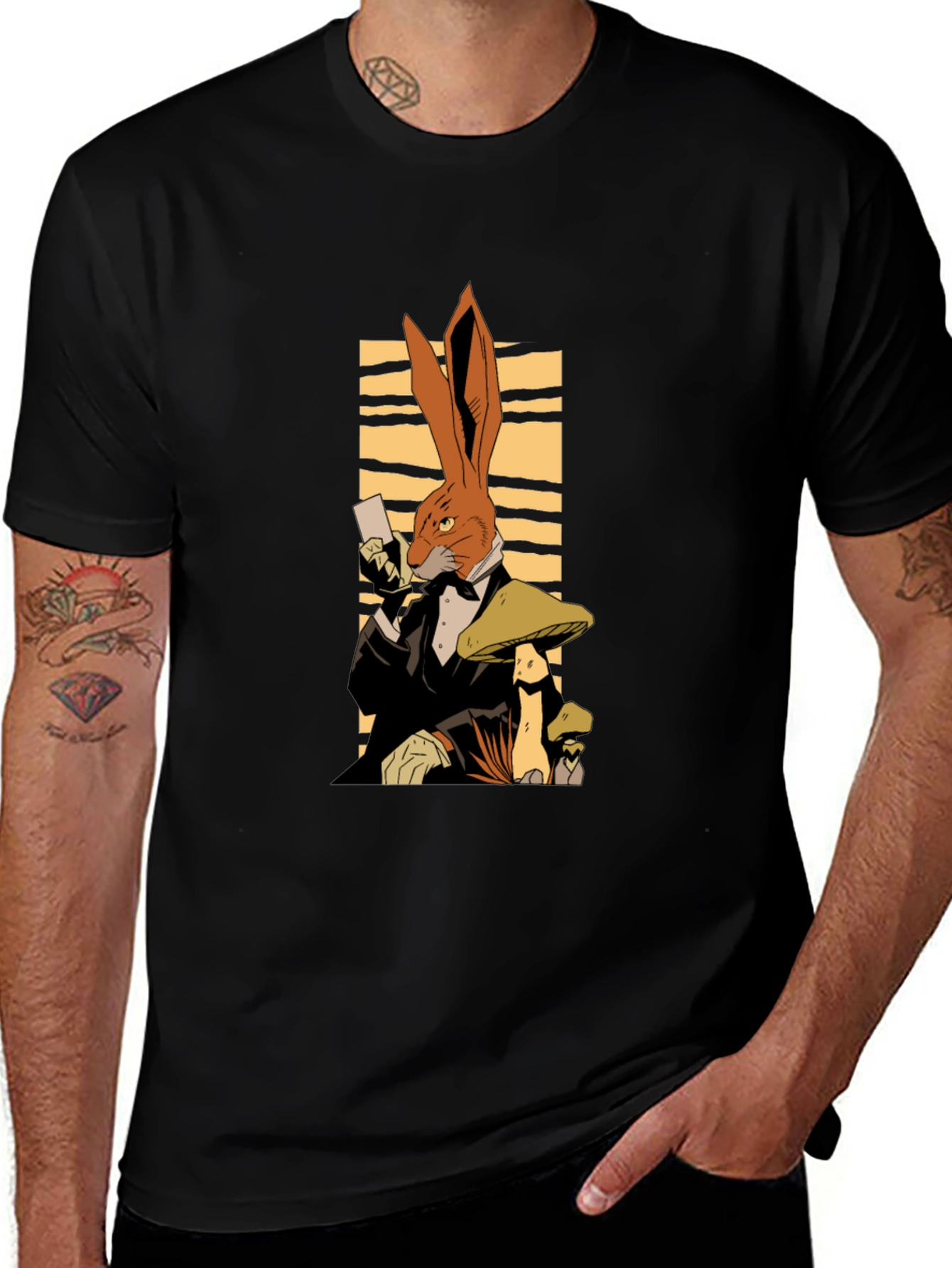 Rabbit in Tuxedo Black T-Shirt