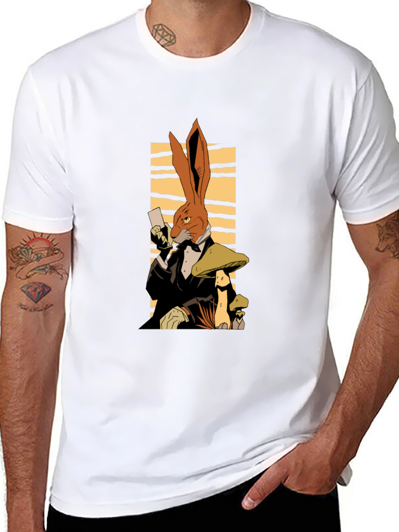 Rabbit in Tuxedo Black T-Shirt
