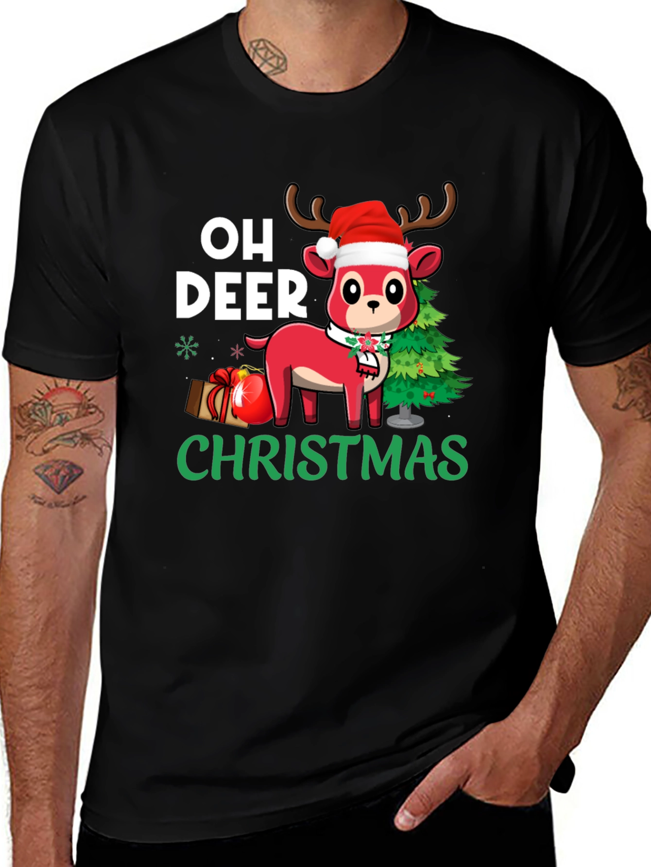 Oh Deer Christmas Black T-Shirt