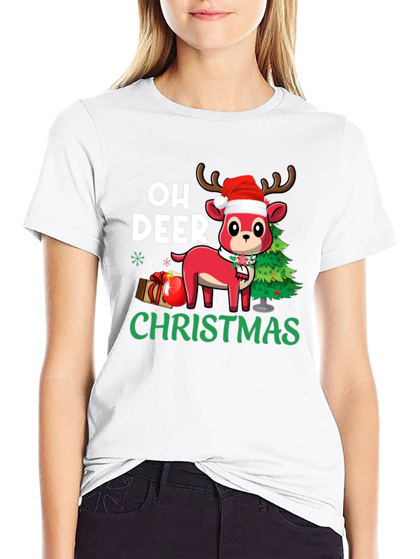 Oh Deer Christmas Black T-Shirt