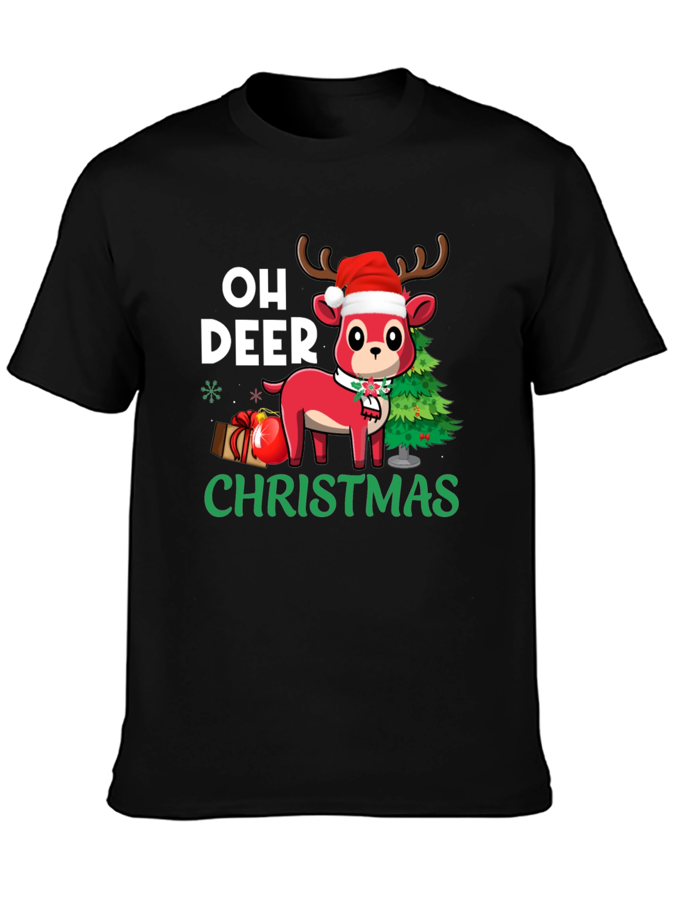 Oh Deer Christmas Black T-Shirt