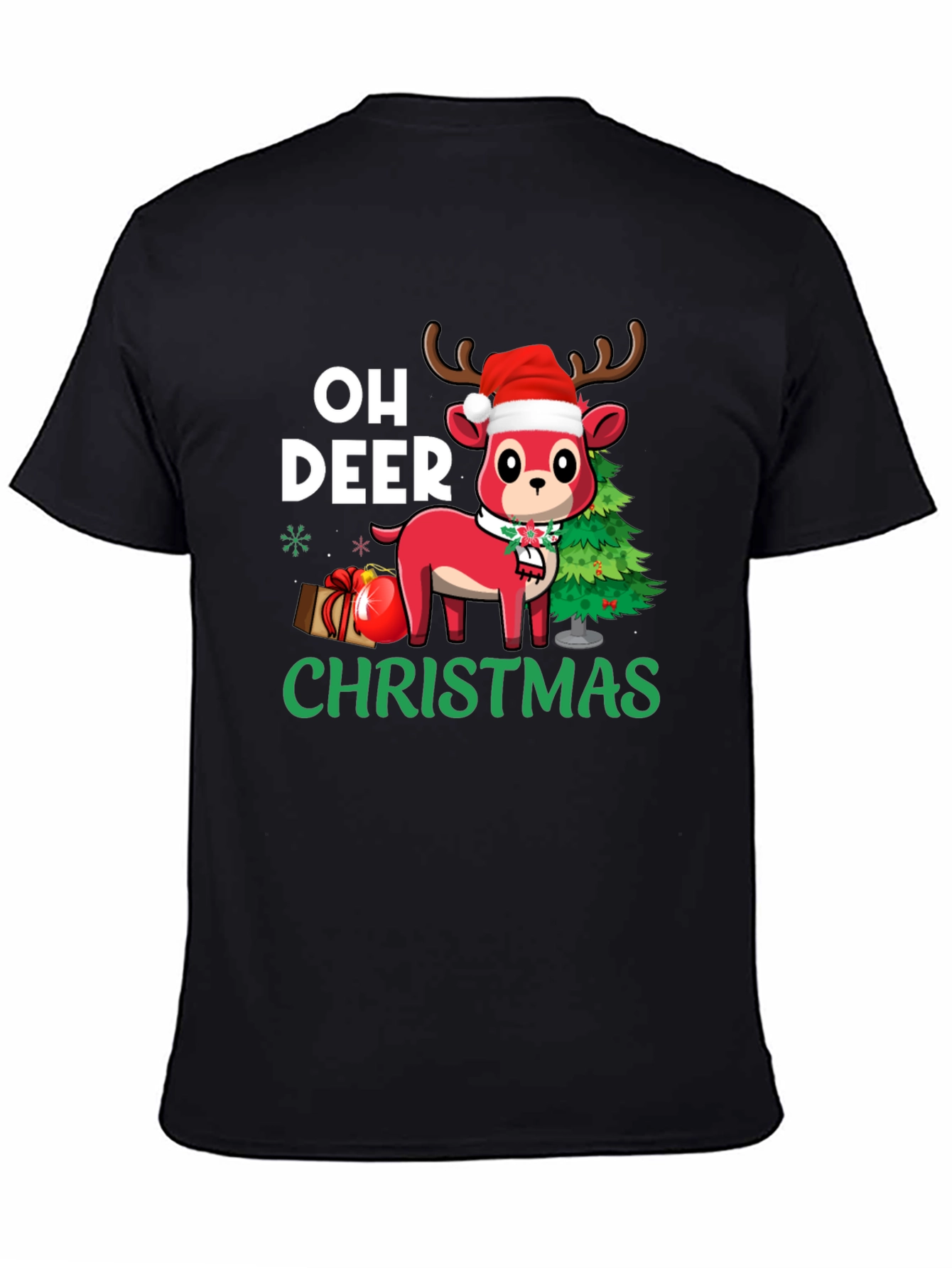 Oh Deer Christmas Black T-Shirt