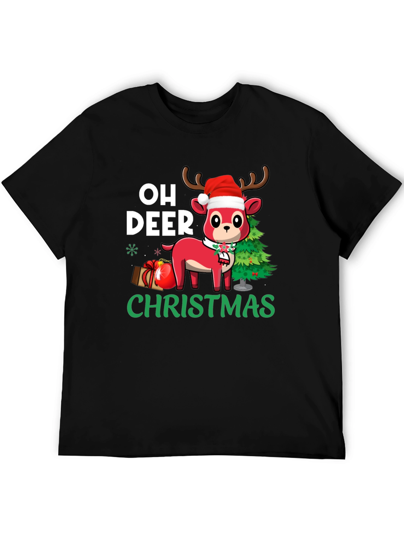 Oh Deer Christmas Black T-Shirt