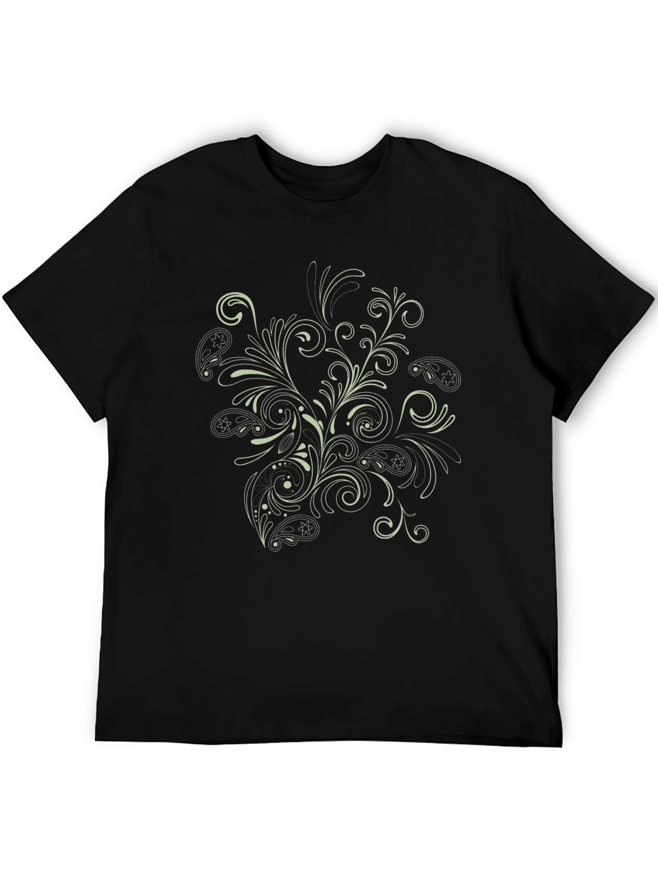 Mens Black T-Shirt with Floral Paisley Design