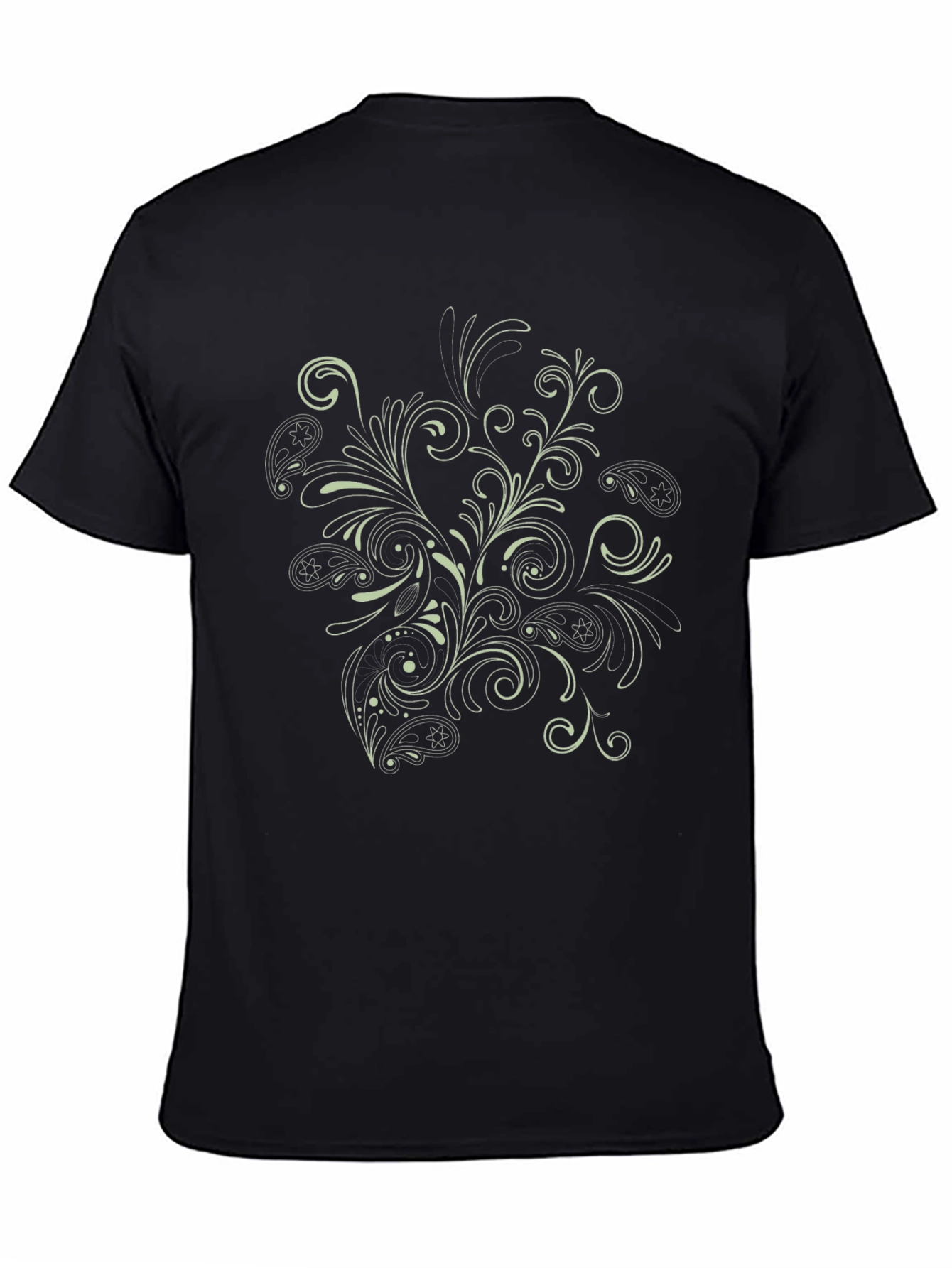 Mens Black T-Shirt with Floral Paisley Design
