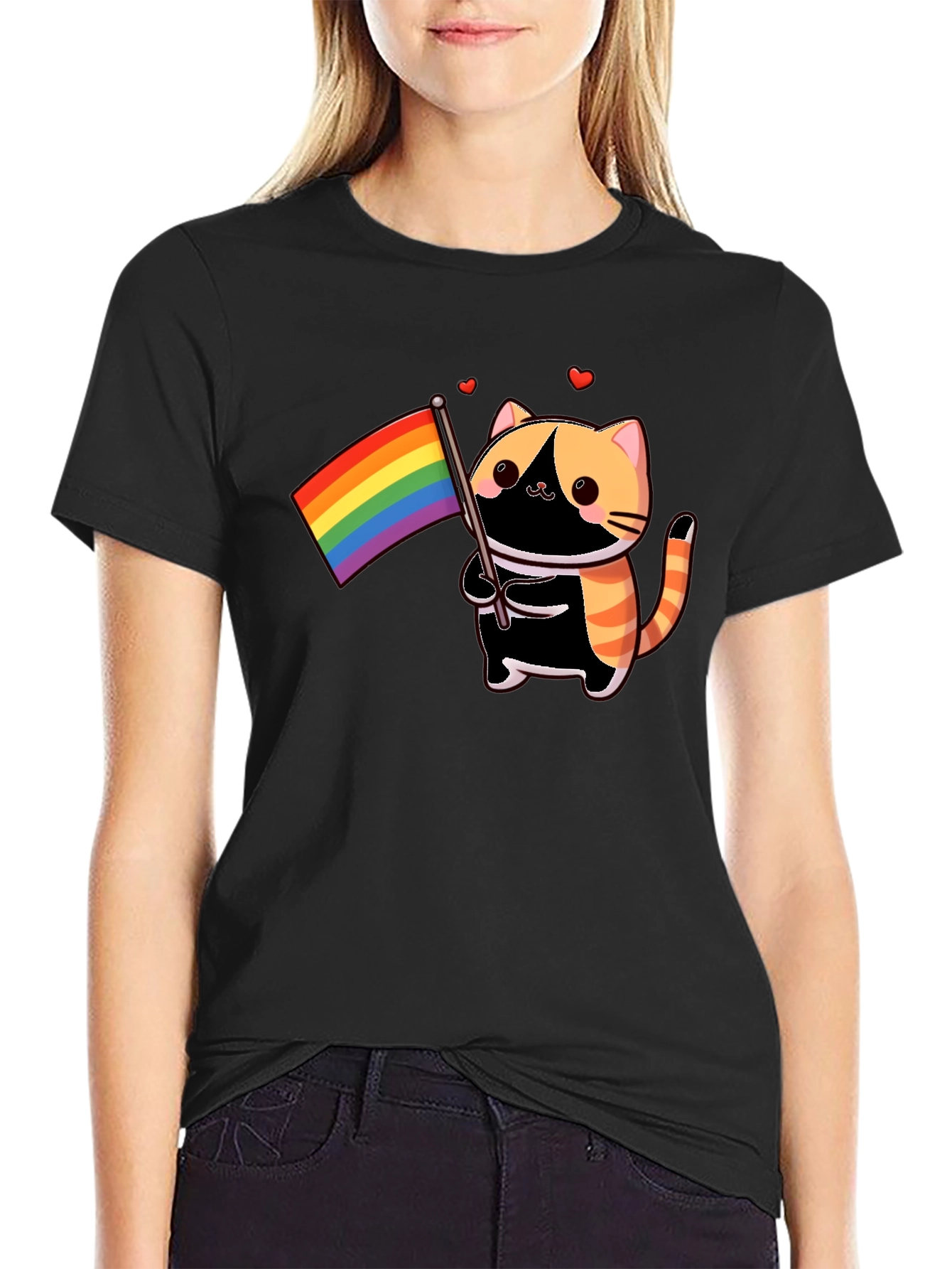 Pride Cat T-Shirt - Black Cotton Blend LGBTQ+ Design