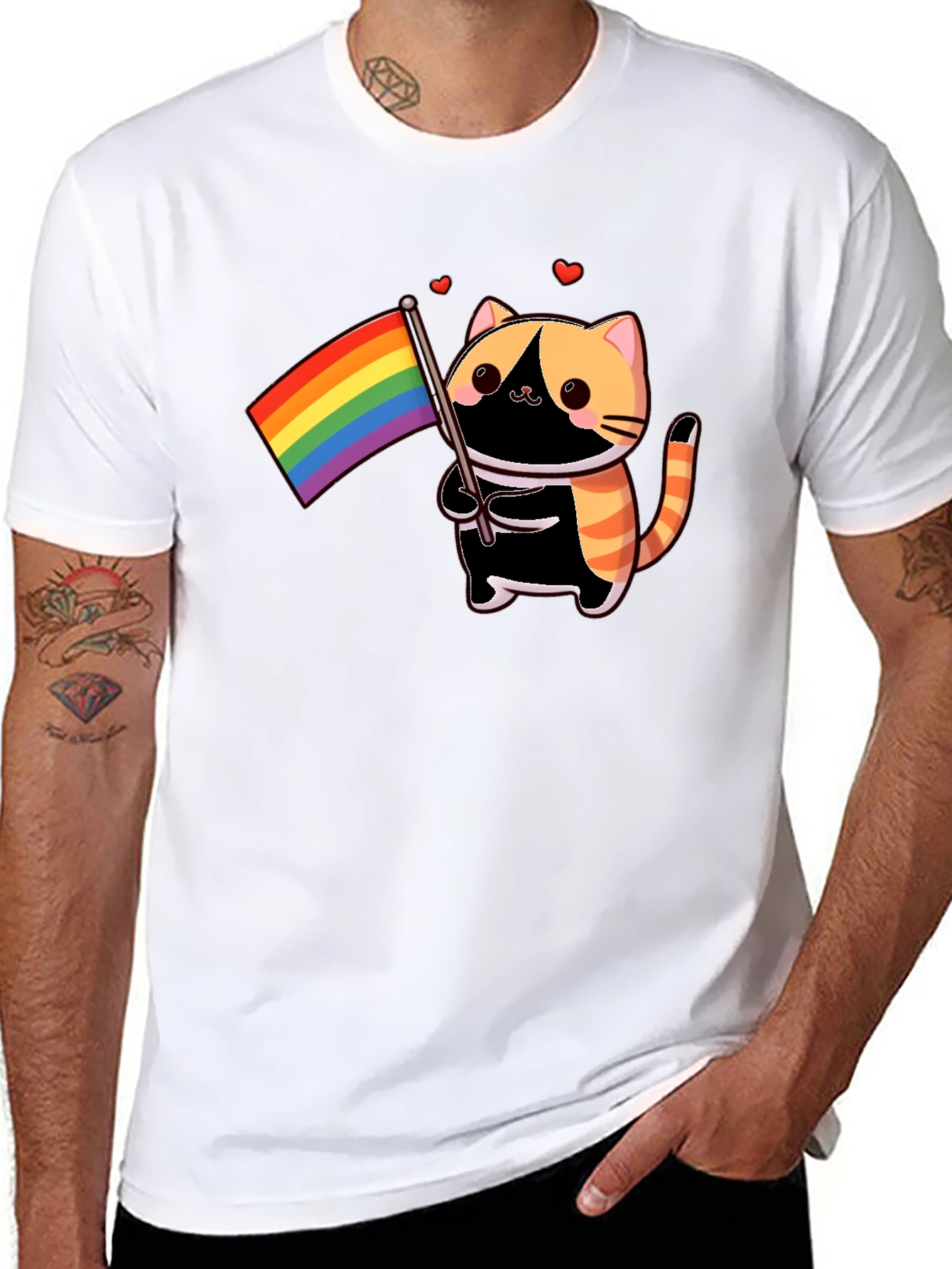 Pride Cat T-Shirt - Black Cotton Blend LGBTQ+ Design