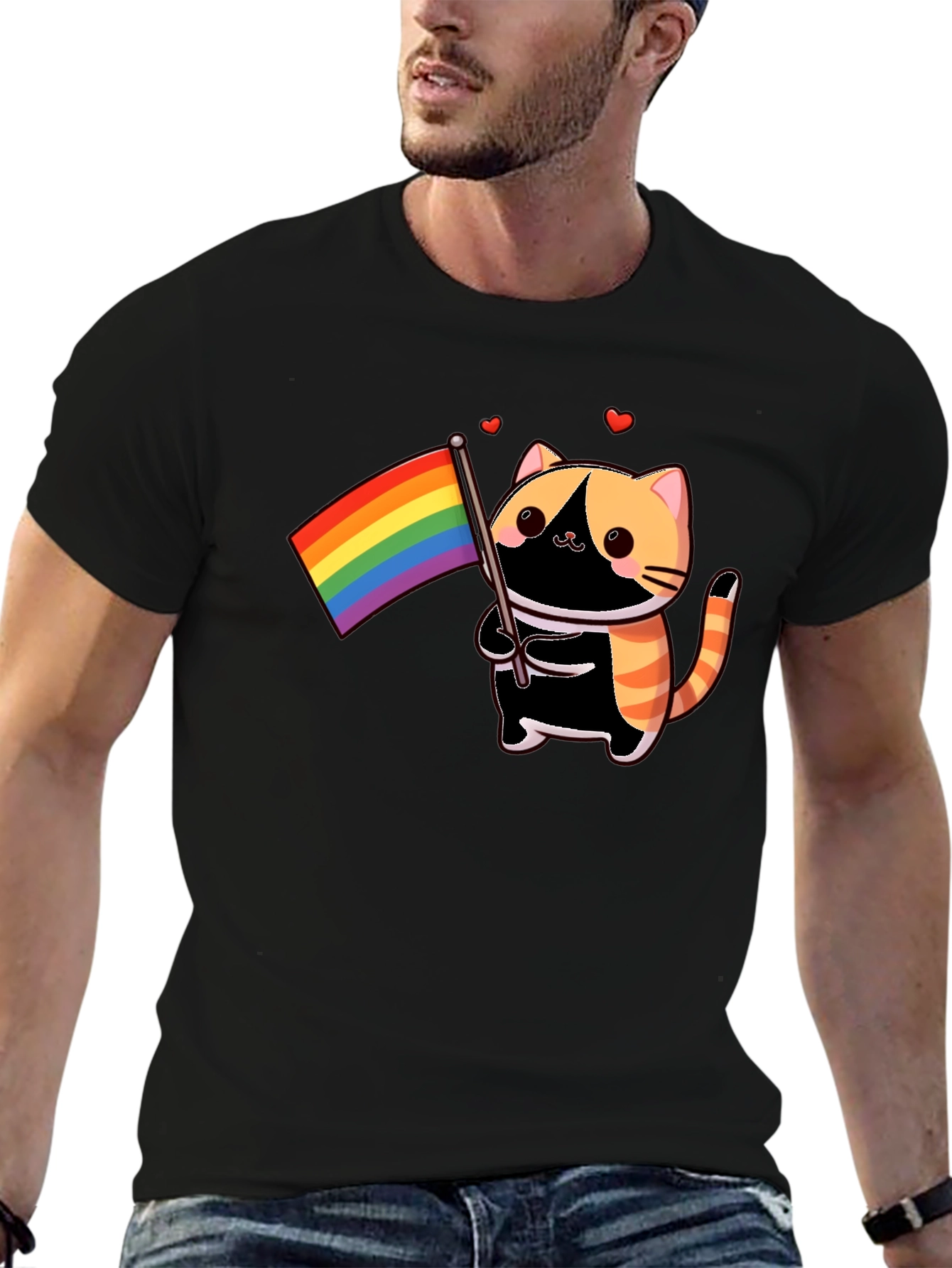 Pride Cat T-Shirt - Black Cotton Blend LGBTQ+ Design