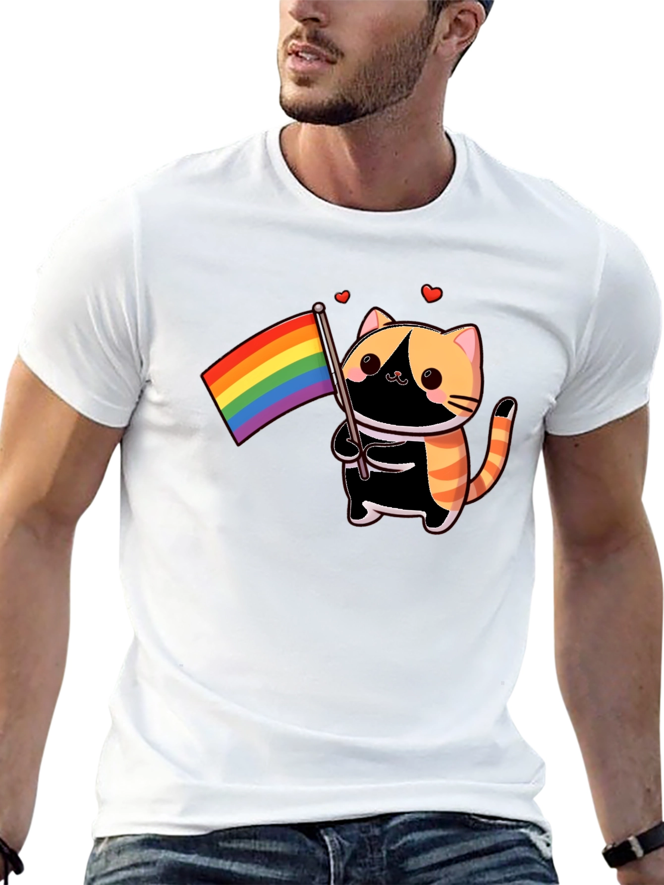 Pride Cat T-Shirt - Black Cotton Blend LGBTQ+ Design