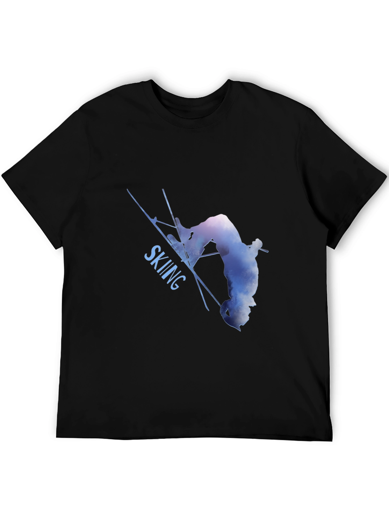 Skiing Silhouette Graphic Tee - Black Cotton Blend Shirt