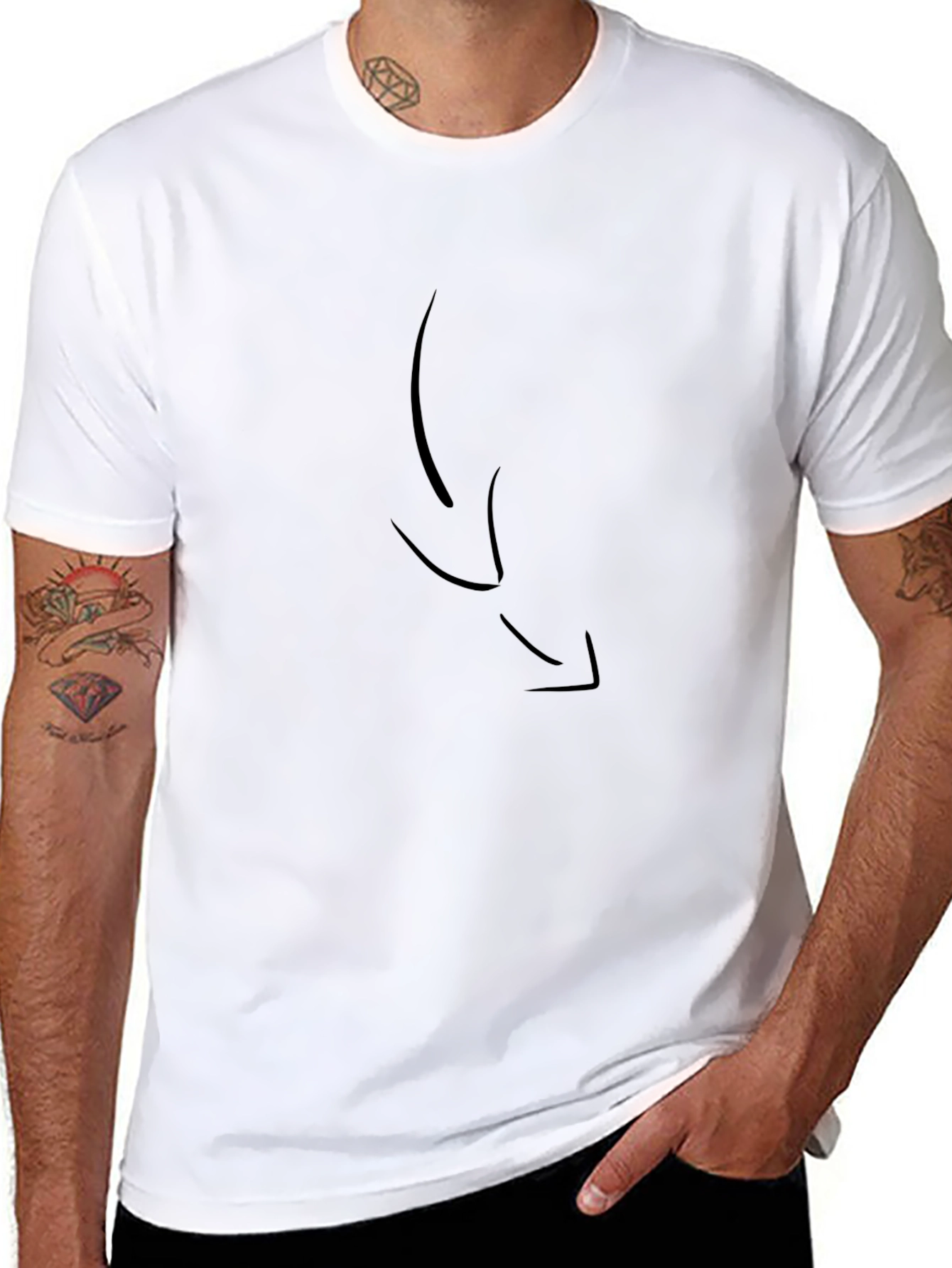 Mens Black Graphic Tee with Arrow Design