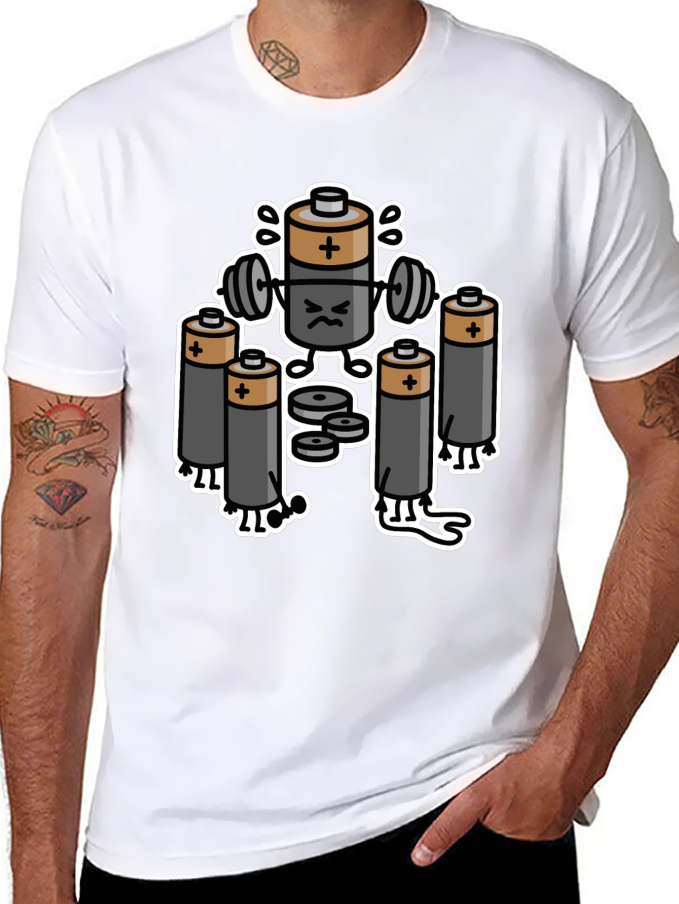 Funny Battery Gym Workout Graphic T-Shirt