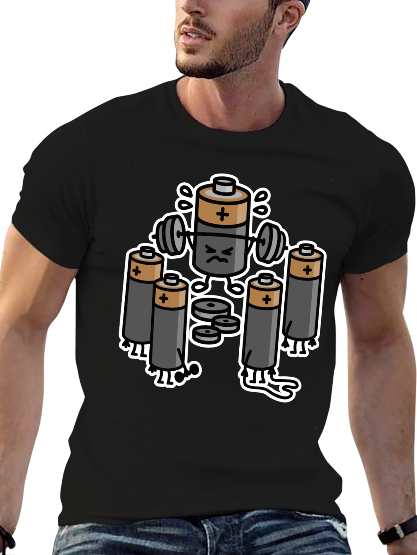 Funny Battery Gym Workout Graphic T-Shirt