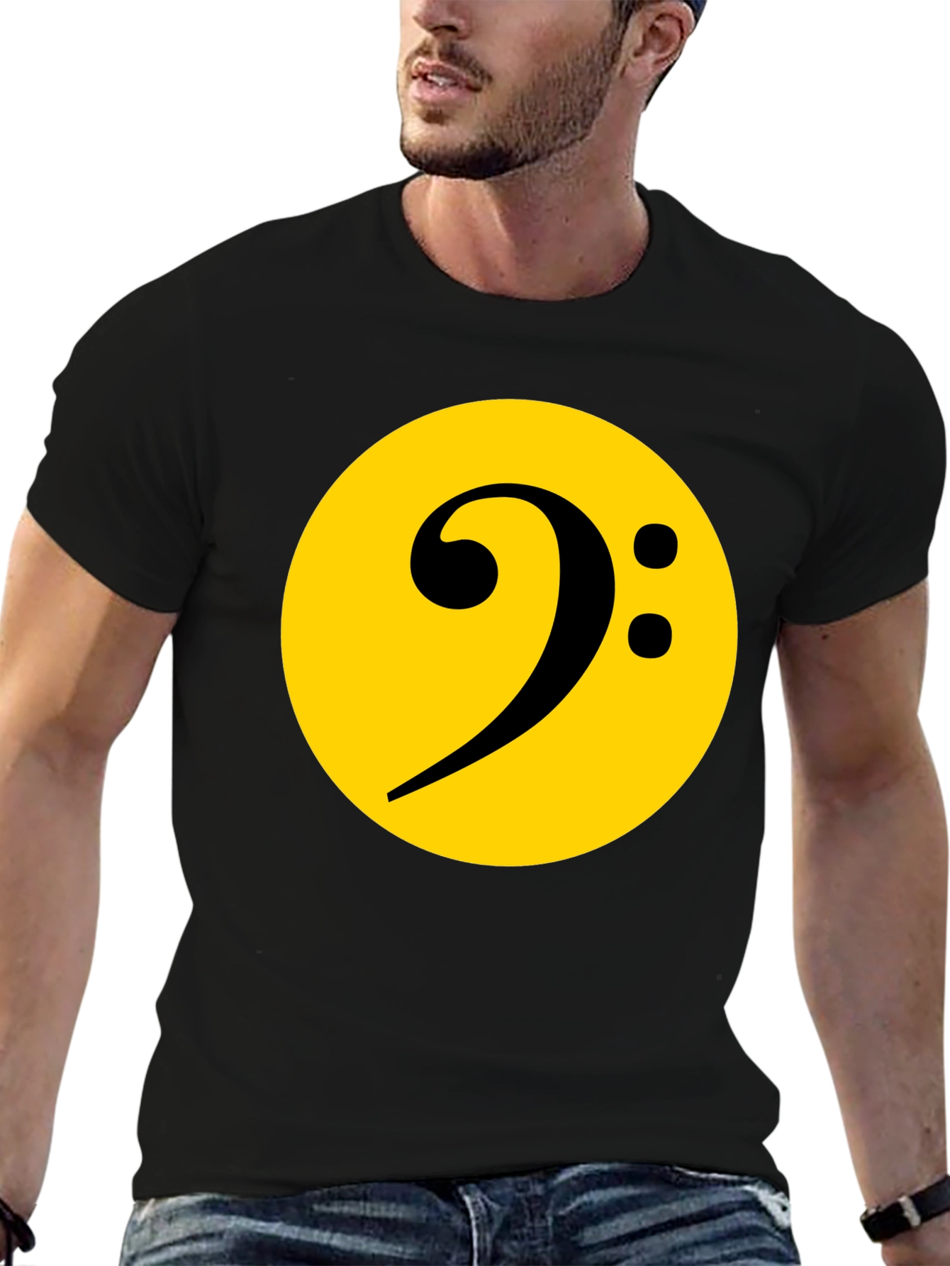 Bass Clef Graphic Tee - Black Cotton Music Shirt
