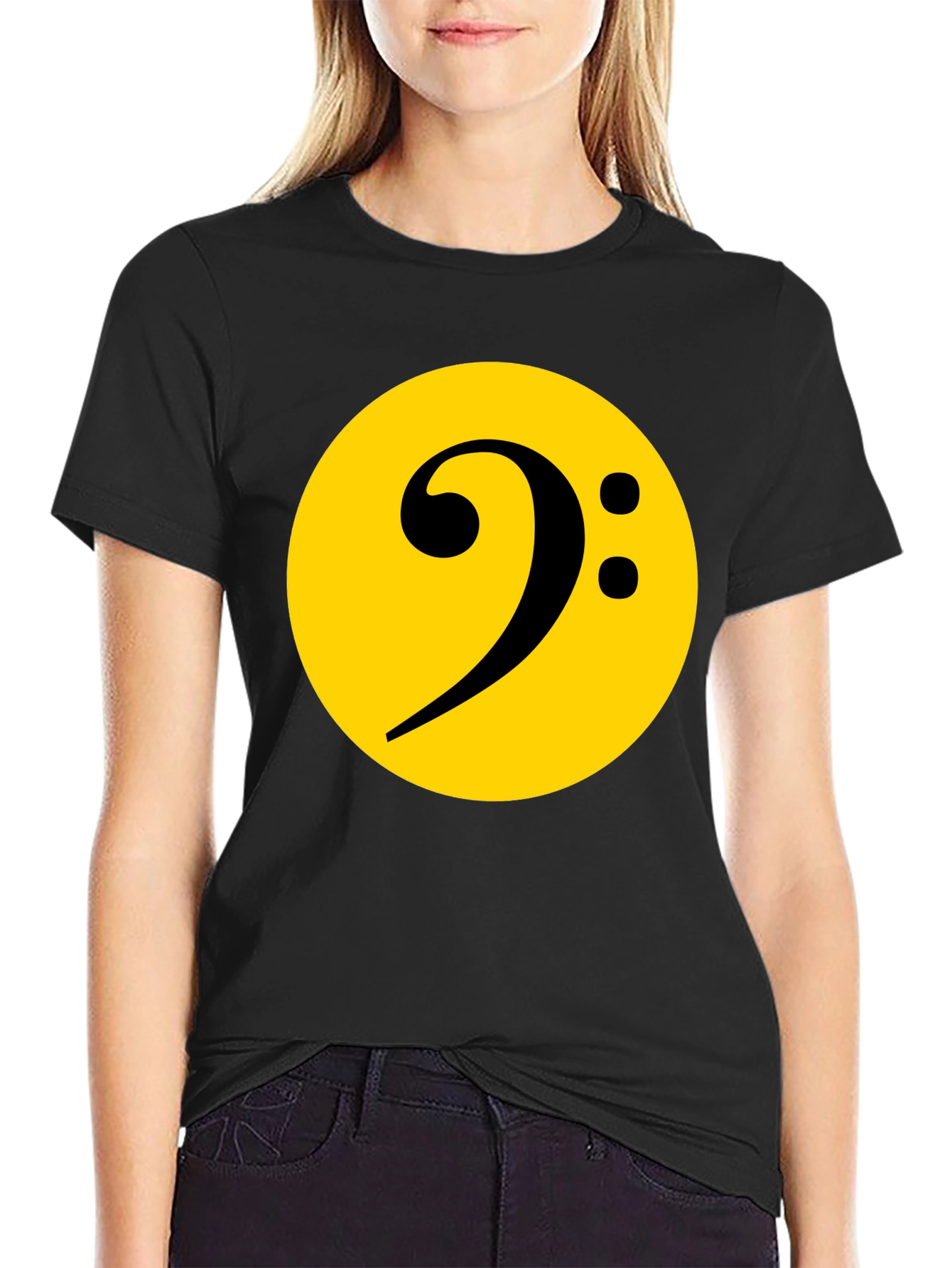 Bass Clef Graphic Tee - Black Cotton Music Shirt