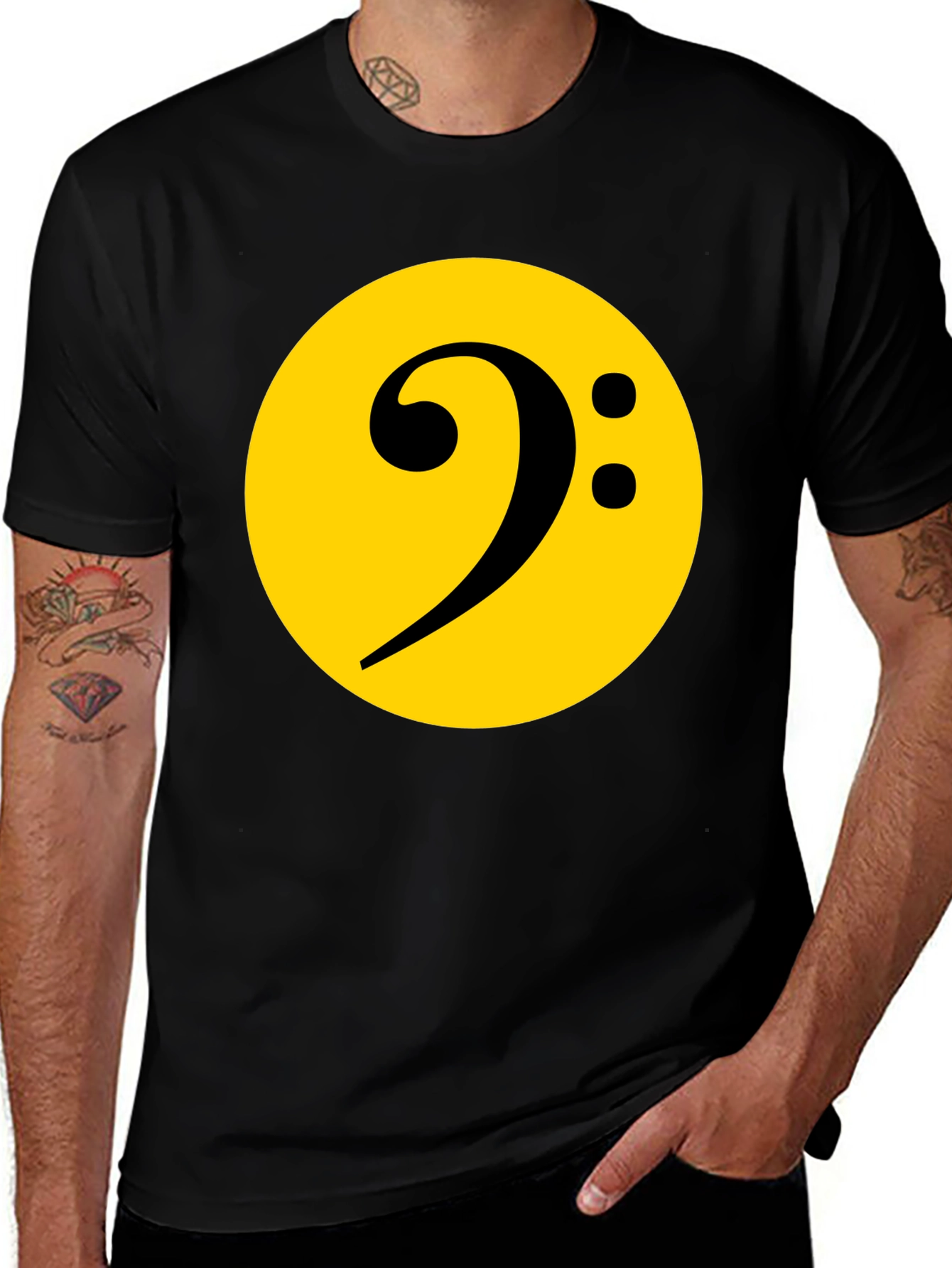Bass Clef Graphic Tee - Black Cotton Music Shirt