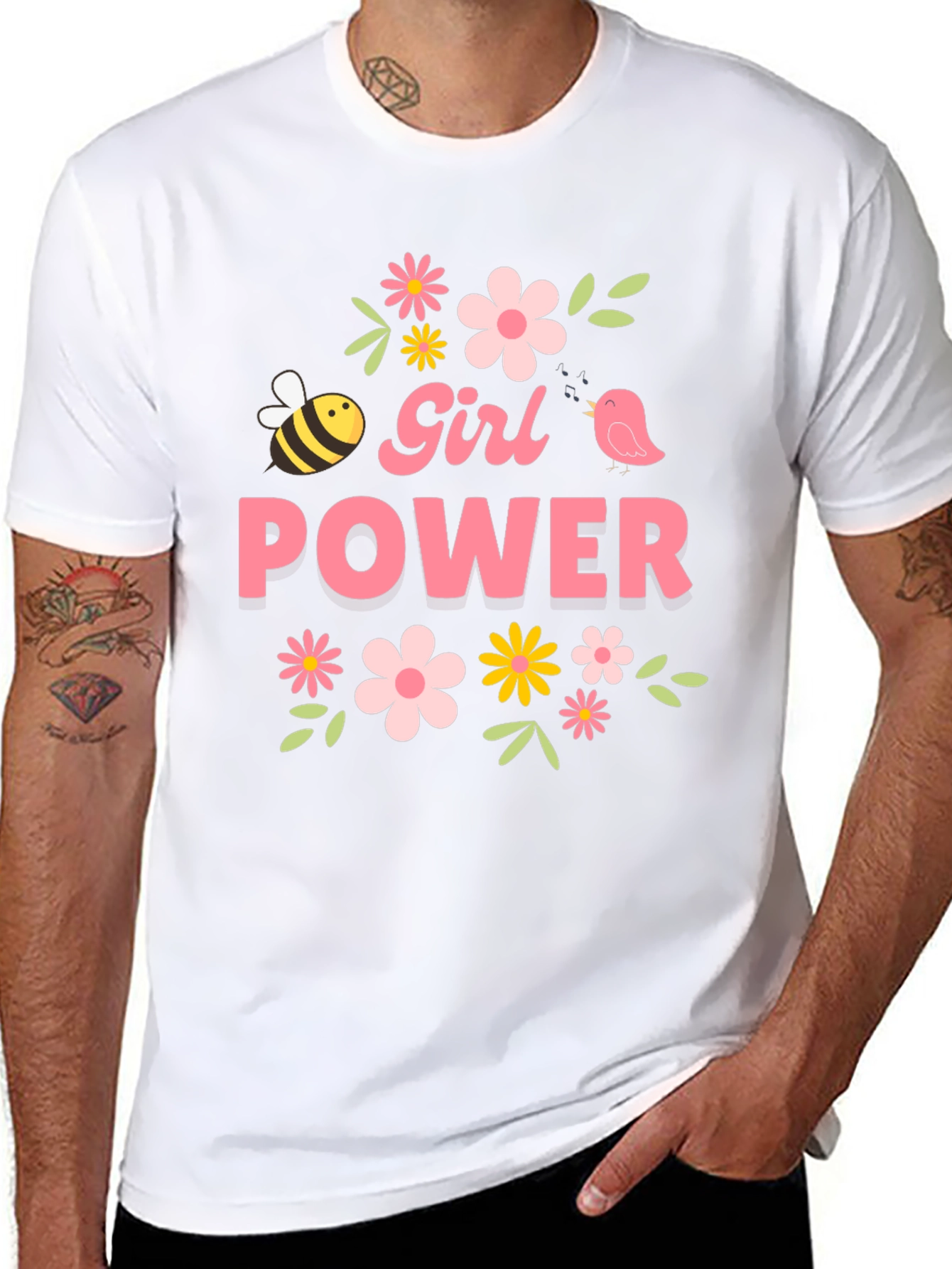 Girl Power Floral Graphic Tee - Black Cotton