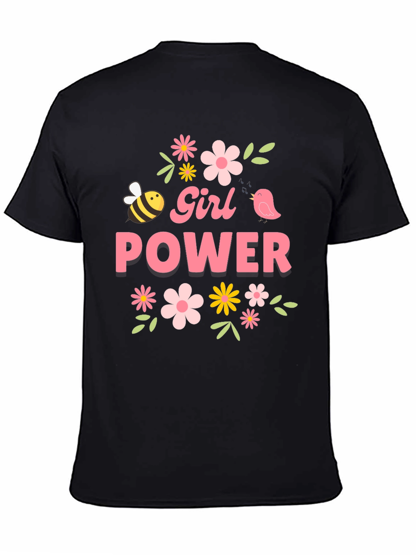 Girl Power Floral Graphic Tee - Black Cotton