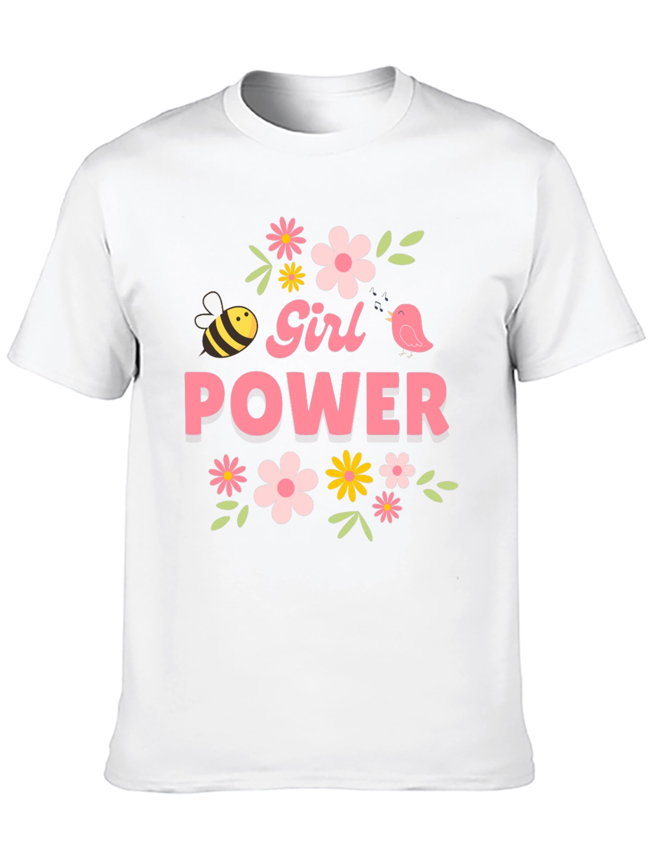 Girl Power Floral Graphic Tee - Black Cotton