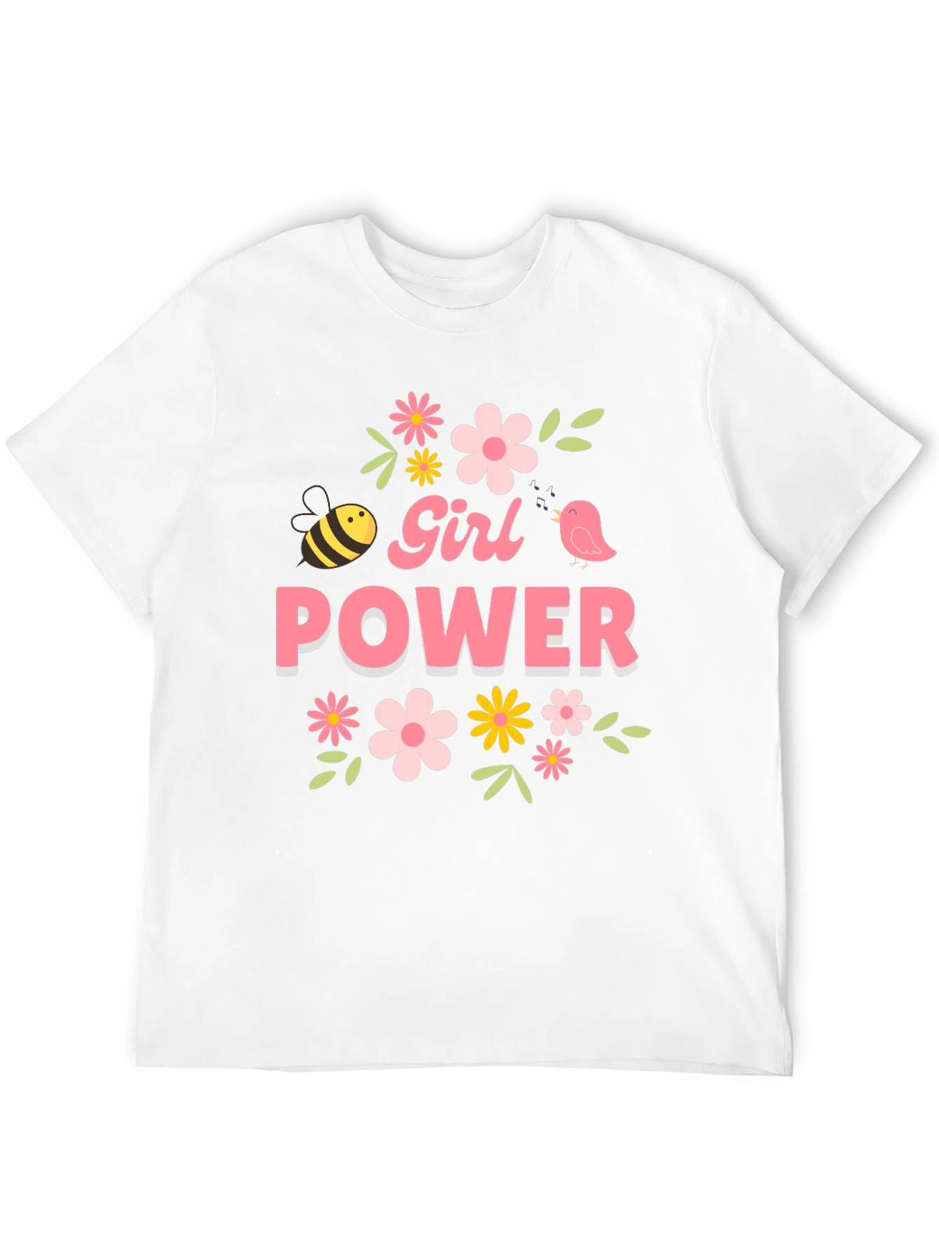 Girl Power Floral Graphic Tee - Black Cotton