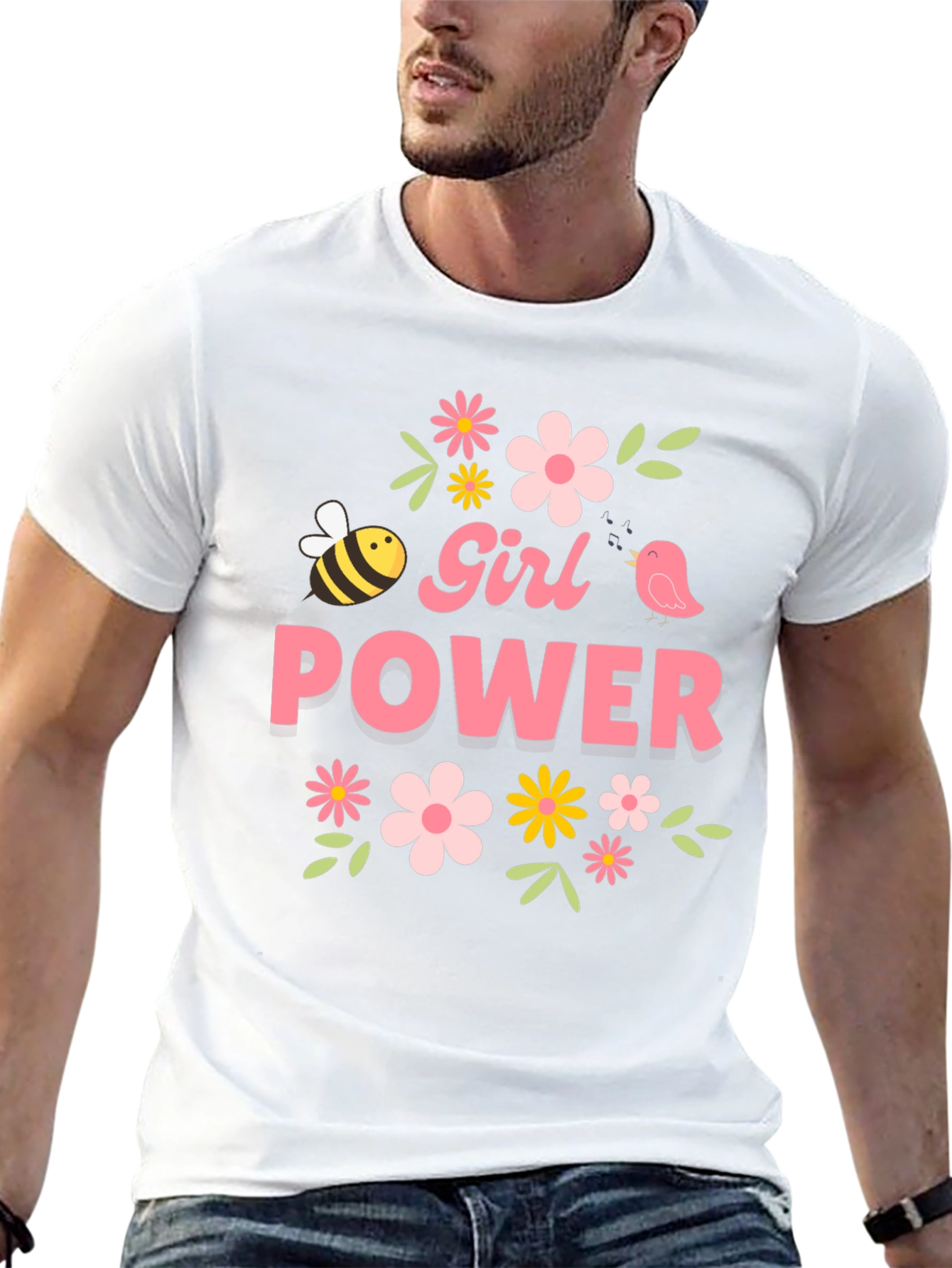Girl Power Floral Graphic Tee - Black Cotton
