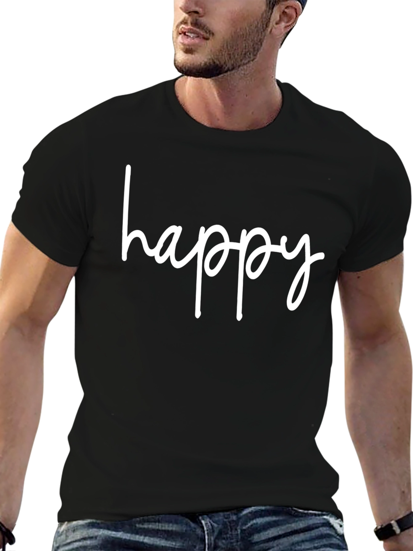 Happy Graphic Tee - Casual Comfort Black T-Shirt