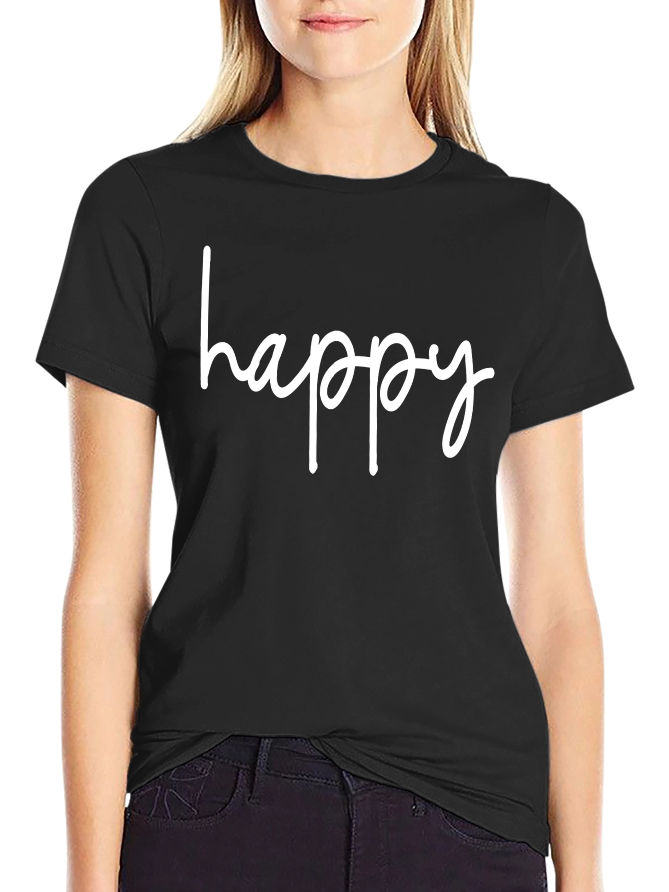 Happy Graphic Tee - Casual Comfort Black T-Shirt
