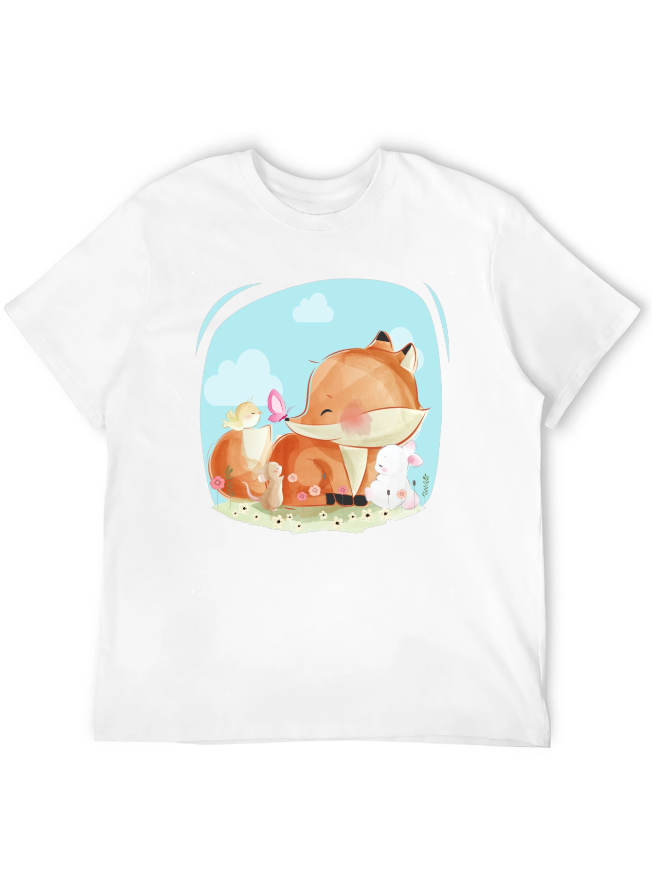 Cute Cartoon Fox & Friends Black T-Shirt