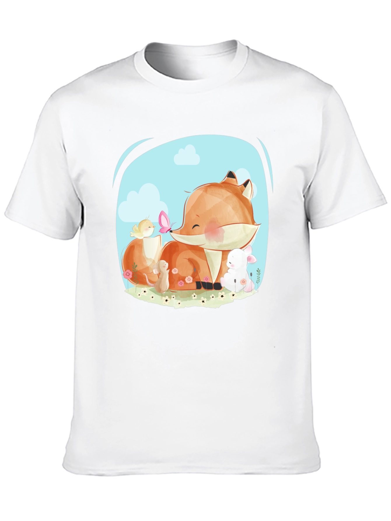 Cute Cartoon Fox & Friends Black T-Shirt