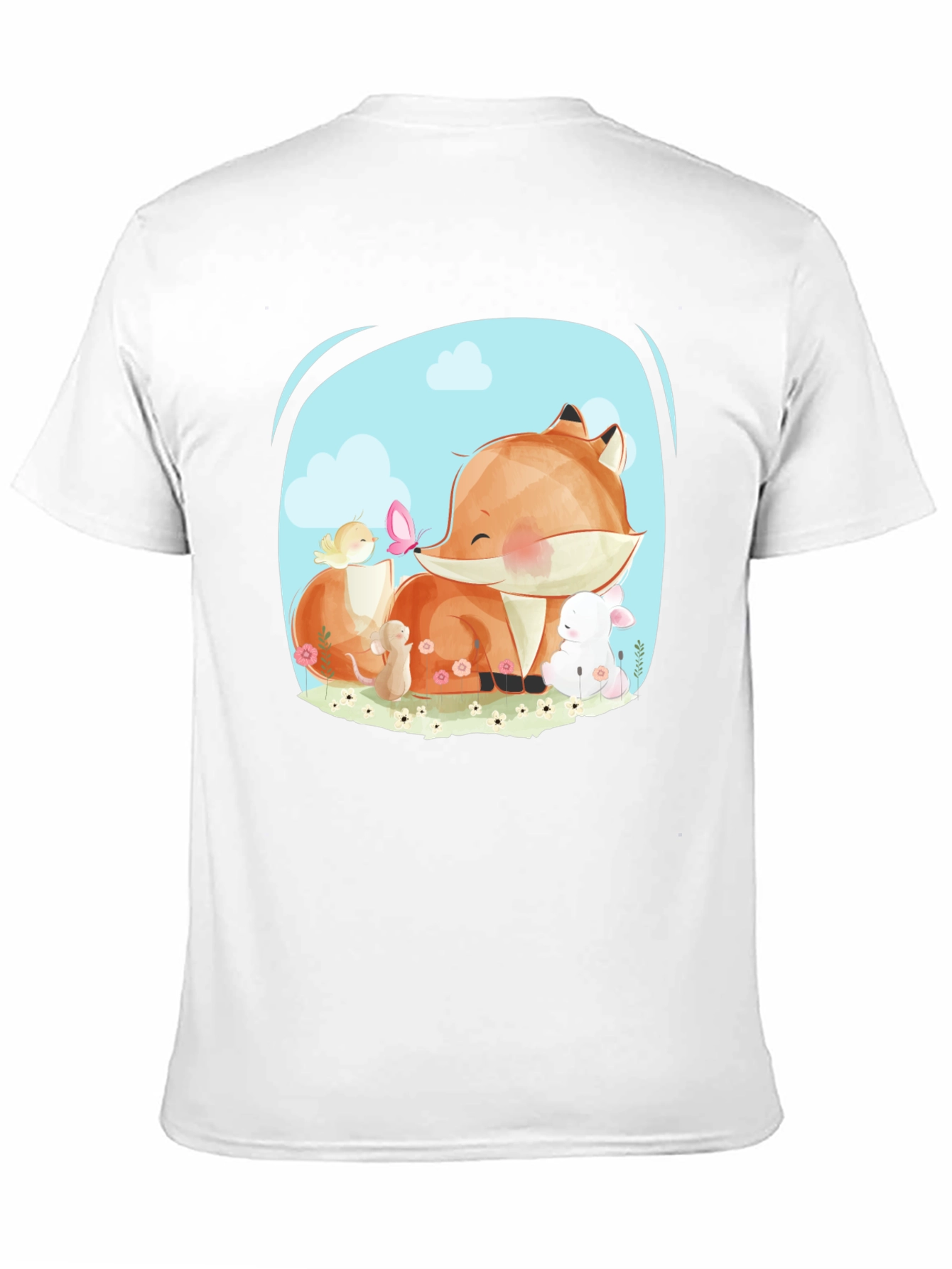Cute Cartoon Fox & Friends Black T-Shirt