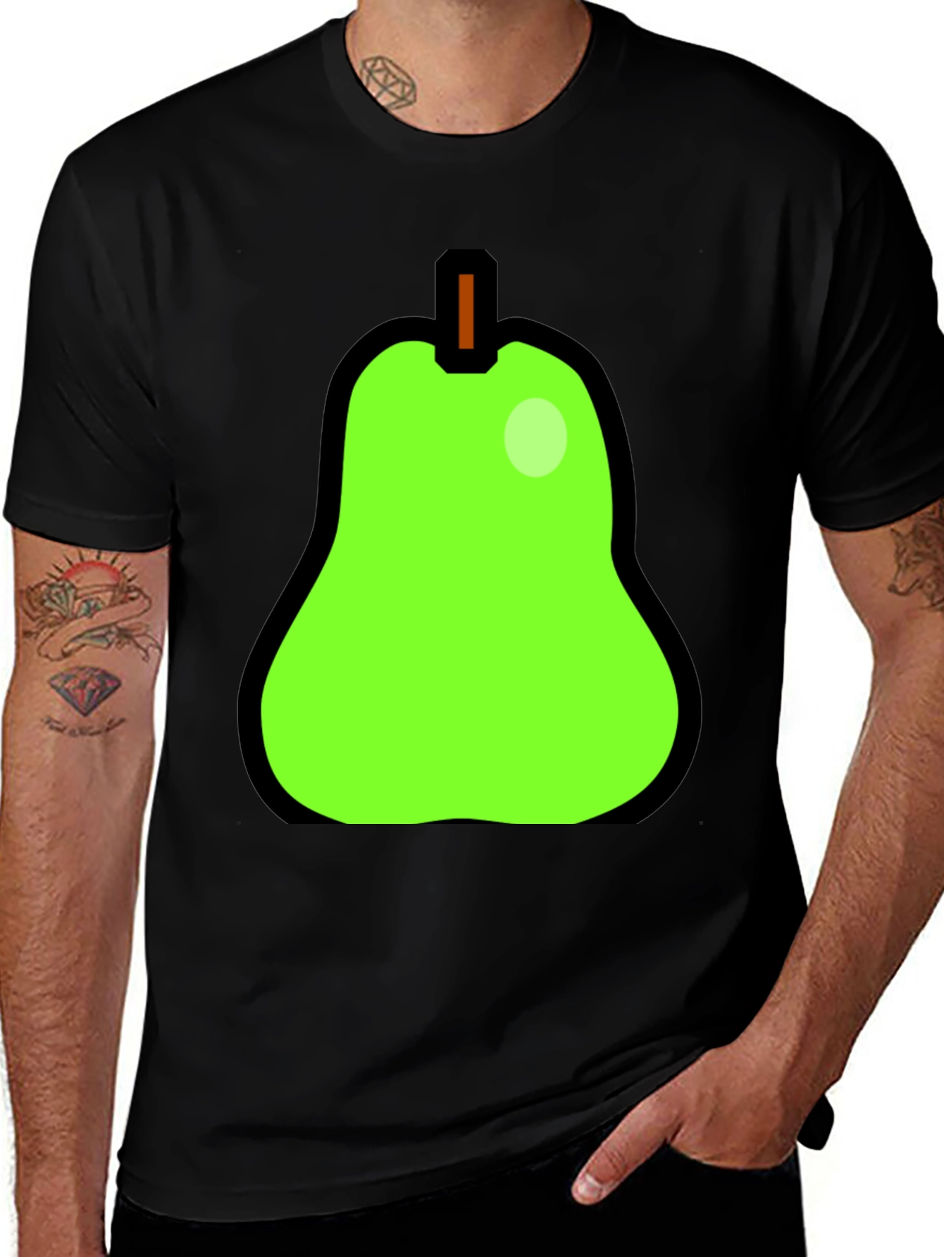 Pear Graphic Tee - Quirky Black Cotton Shirt