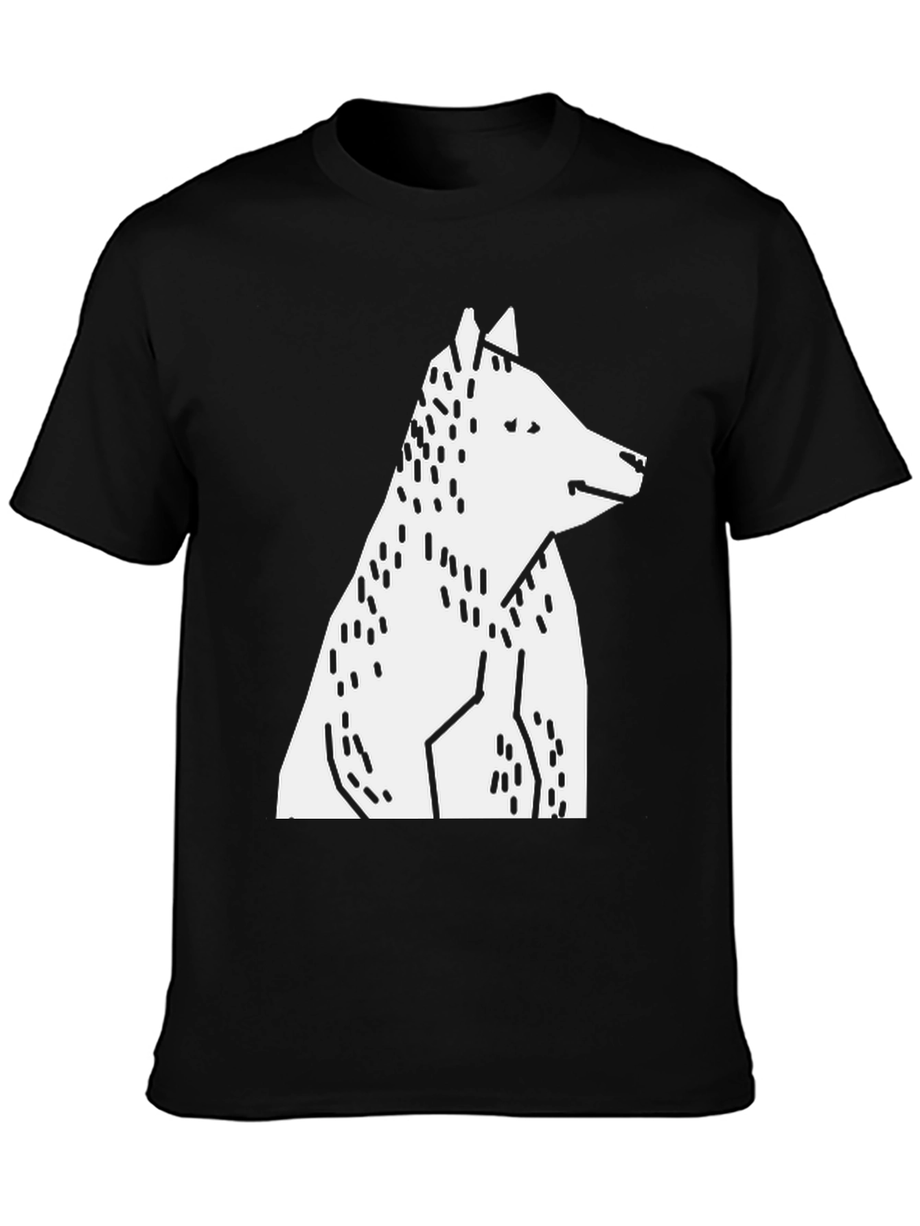 Abstract Geometric Wolf Graphic Tee - Black Cotton T-Shirt